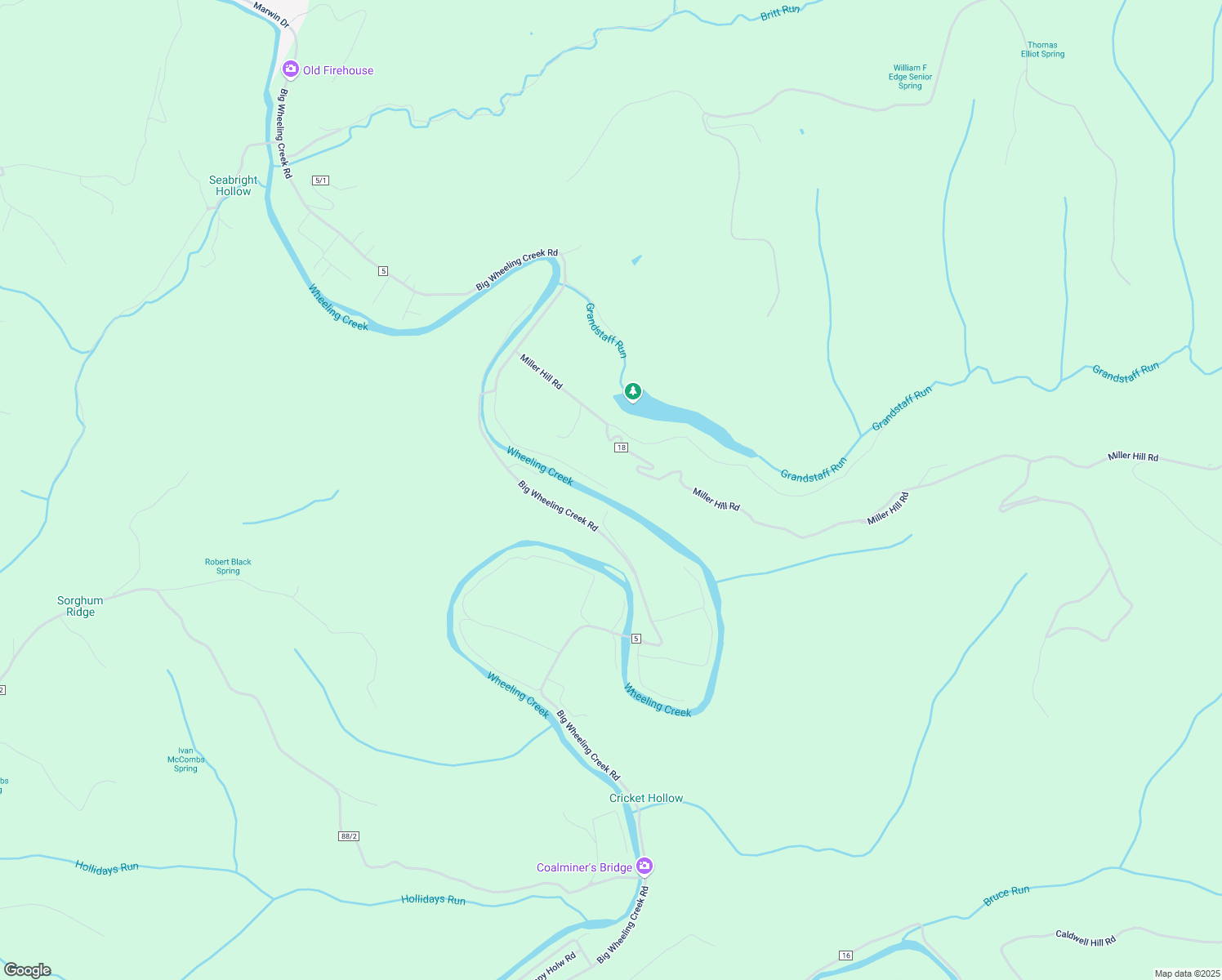 map of restaurants, bars, coffee shops, grocery stores, and more near 302 Big Wheeling Creek Road in Wheeling