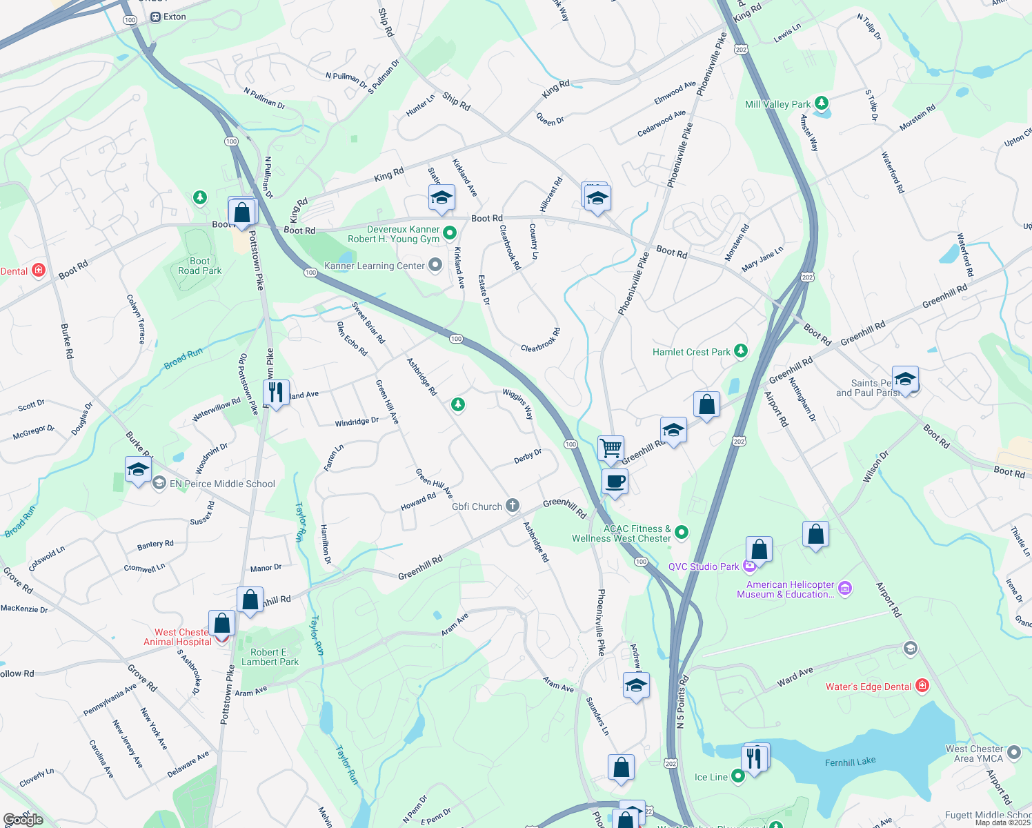 map of restaurants, bars, coffee shops, grocery stores, and more near 2011 Jessica Lane in West Chester