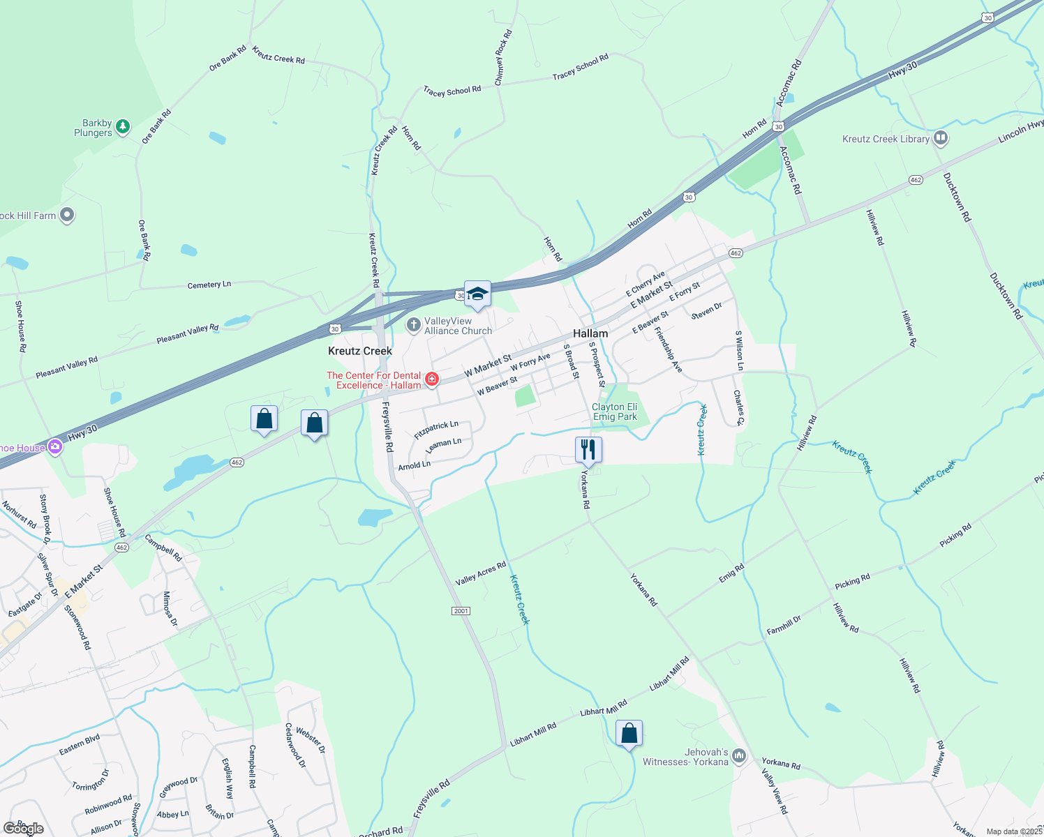 map of restaurants, bars, coffee shops, grocery stores, and more near 284 Orange Street in York