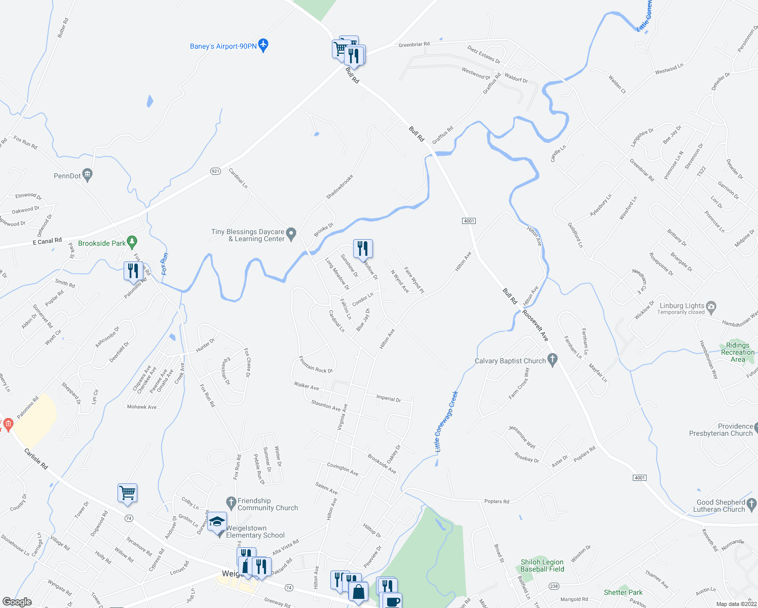 map of restaurants, bars, coffee shops, grocery stores, and more near 3150 Glen Hollow Drive in Dover