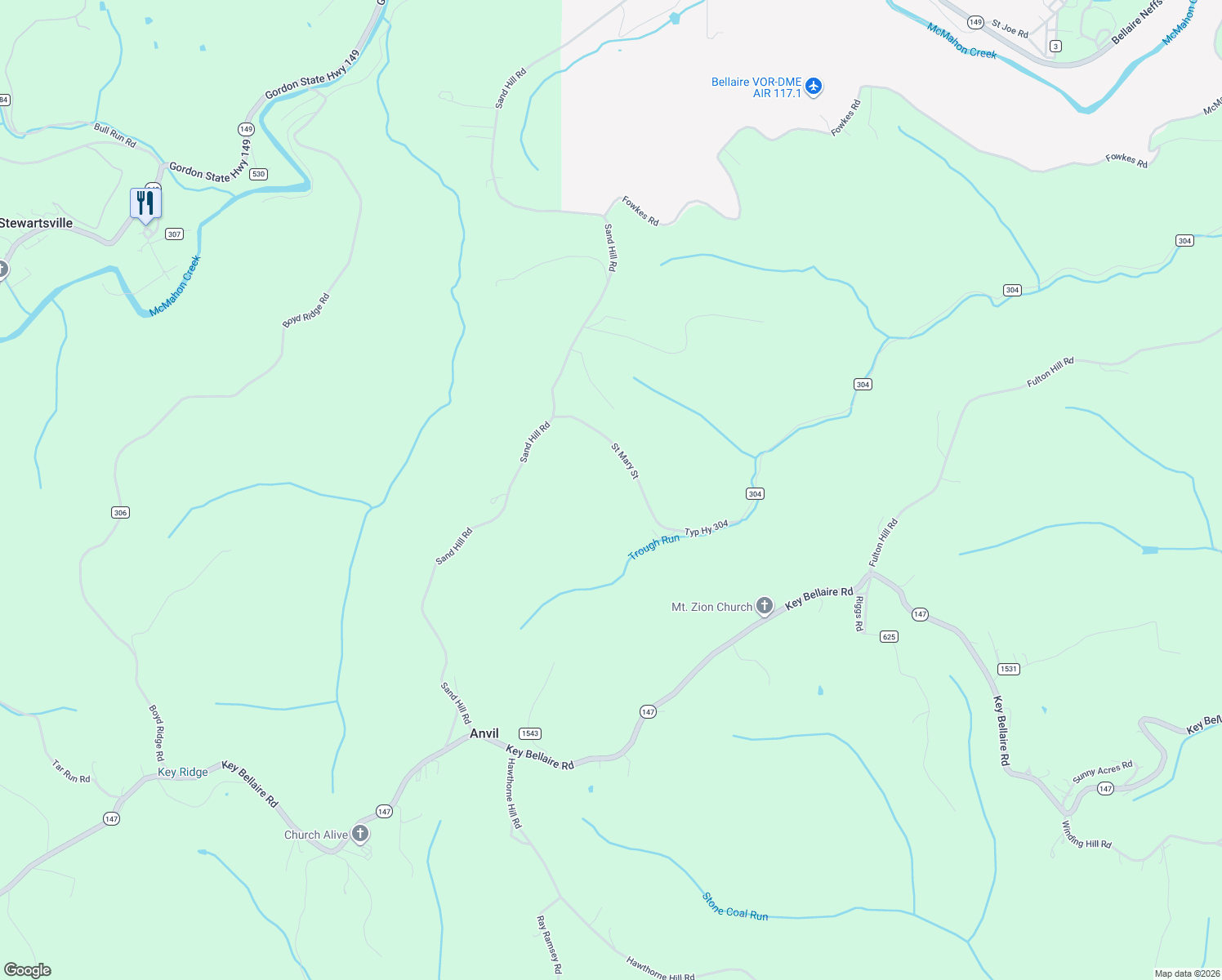 map of restaurants, bars, coffee shops, grocery stores, and more near 63405 Sand Hill Road in Bellaire