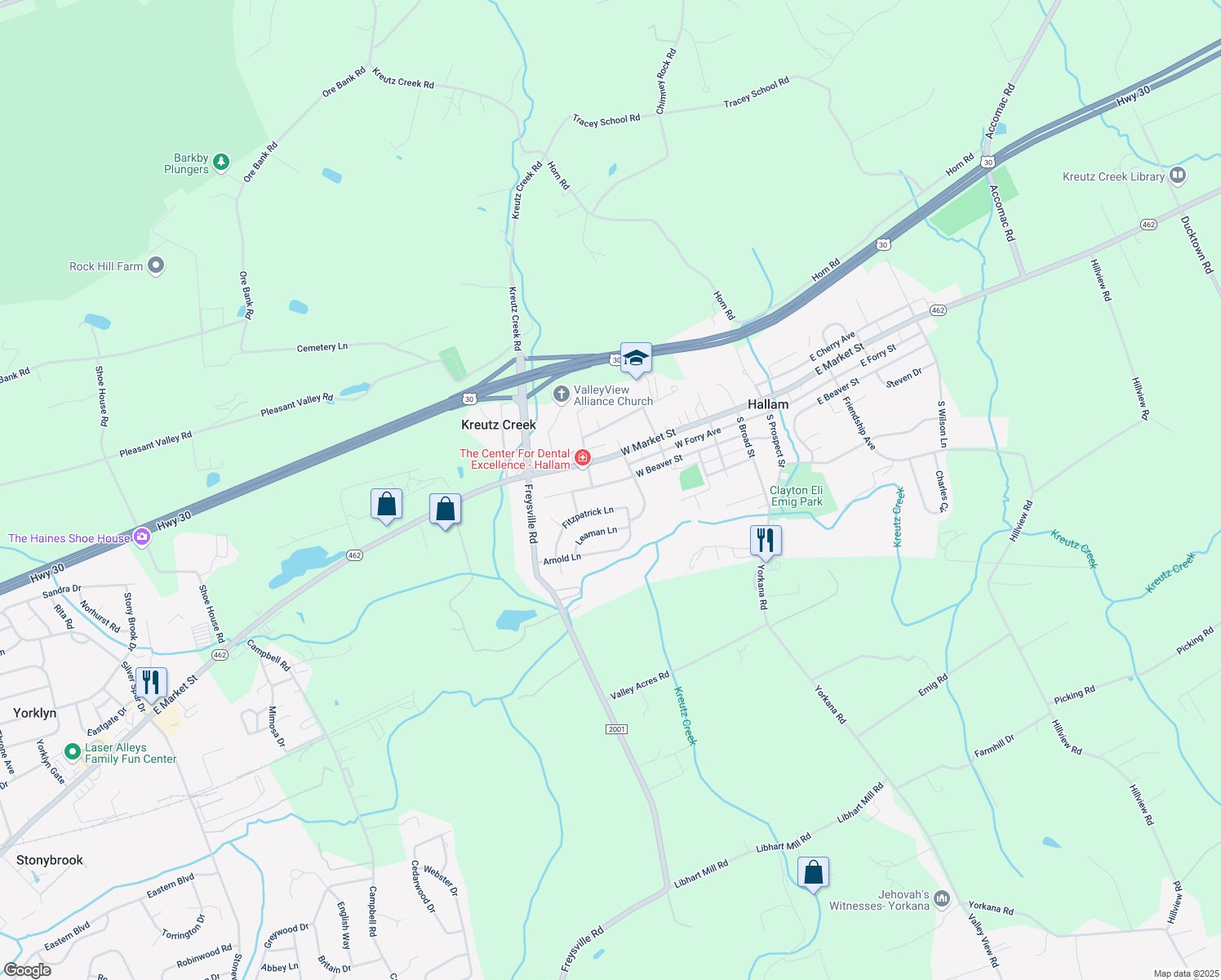 map of restaurants, bars, coffee shops, grocery stores, and more near 412 West Beaver Street in Hallam