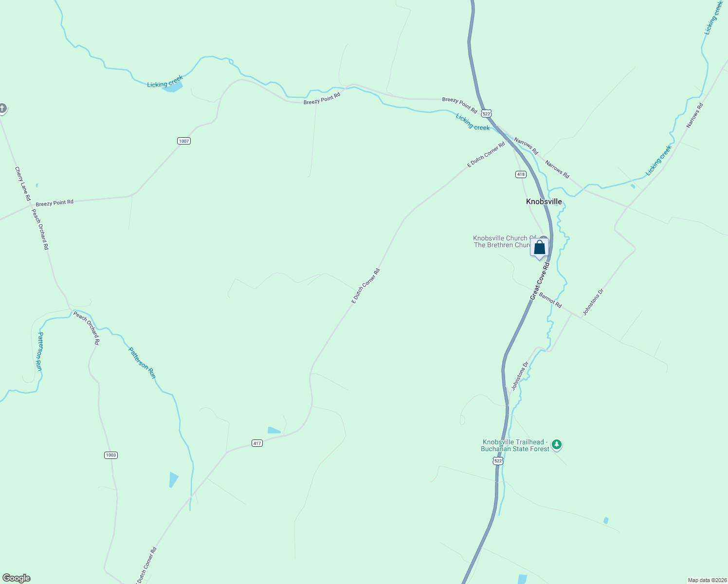 map of restaurants, bars, coffee shops, grocery stores, and more near 2066 East Dutch Corner Road in McConnellsburg