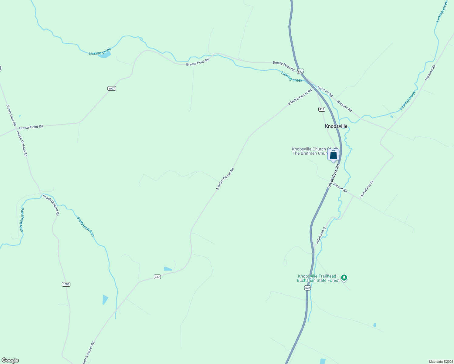 map of restaurants, bars, coffee shops, grocery stores, and more near 2066 East Dutch Corner Road in McConnellsburg