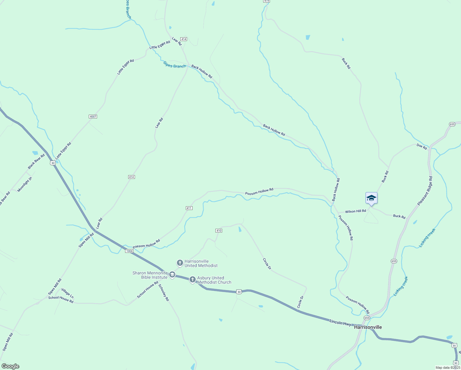 map of restaurants, bars, coffee shops, grocery stores, and more near 1111 Possom Hollow Road in Harrisonville
