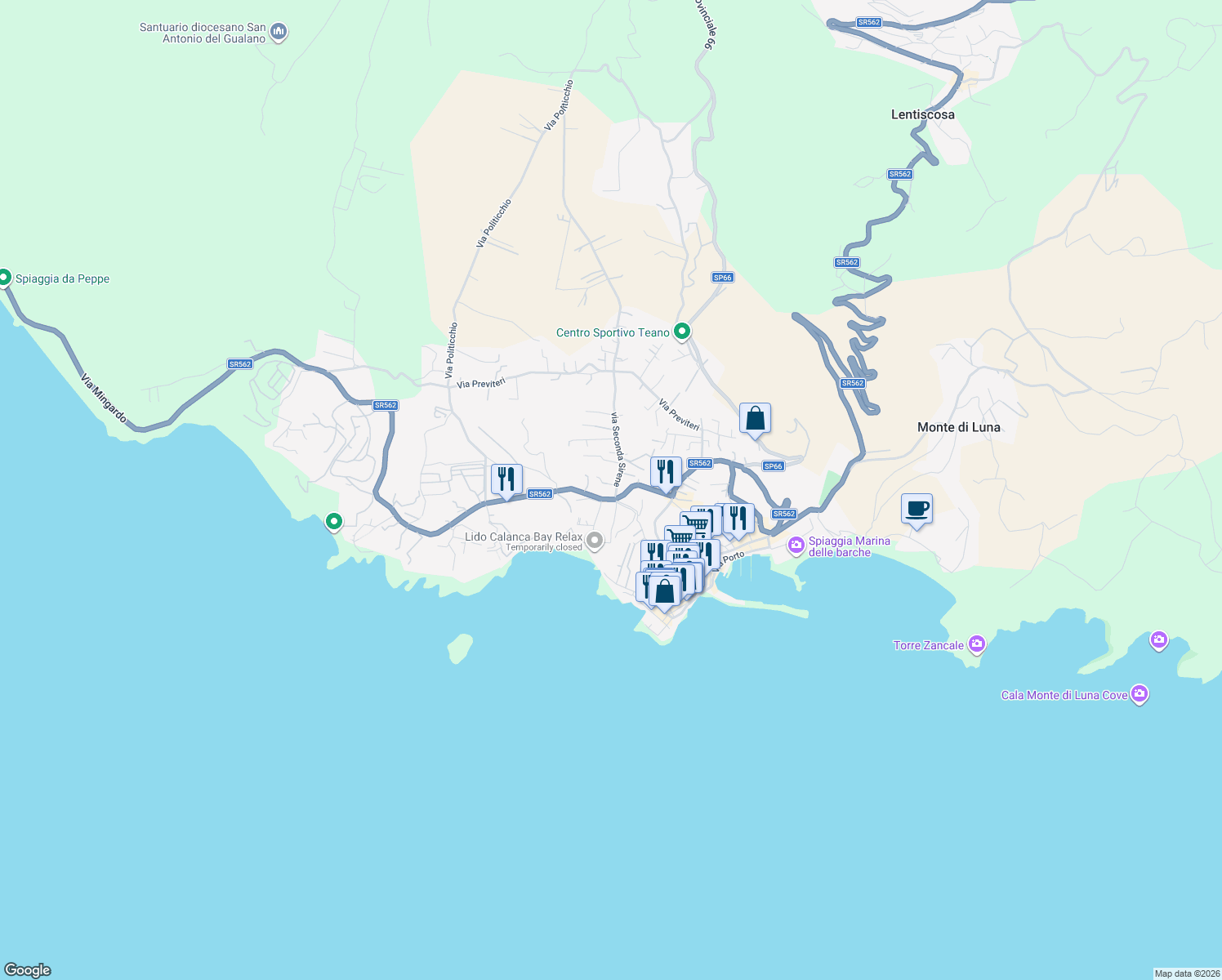 map of restaurants, bars, coffee shops, grocery stores, and more near 1 Via Sirene in Marina di Camerota