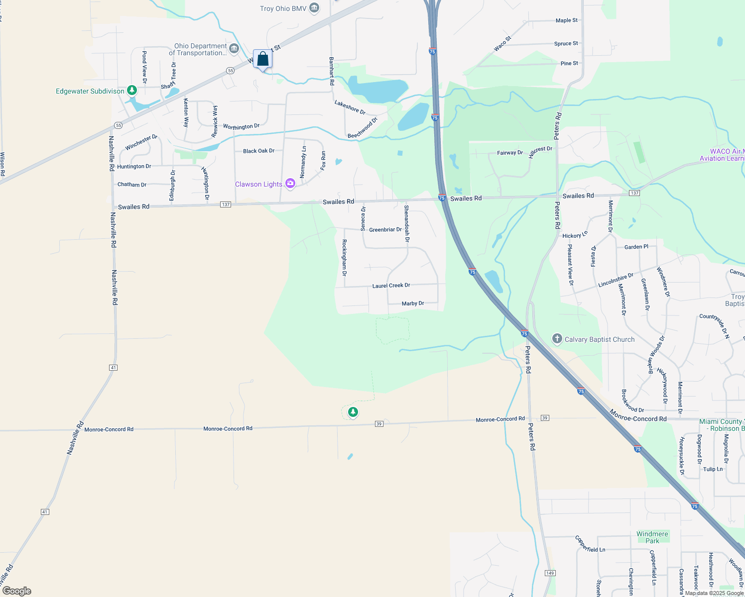 map of restaurants, bars, coffee shops, grocery stores, and more near 2455 Luray Drive in Troy