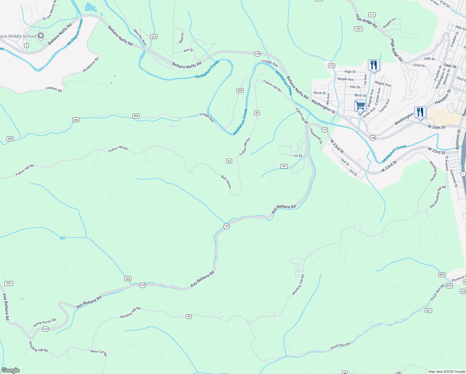 map of restaurants, bars, coffee shops, grocery stores, and more near 55688 Bel Haven in Bellaire