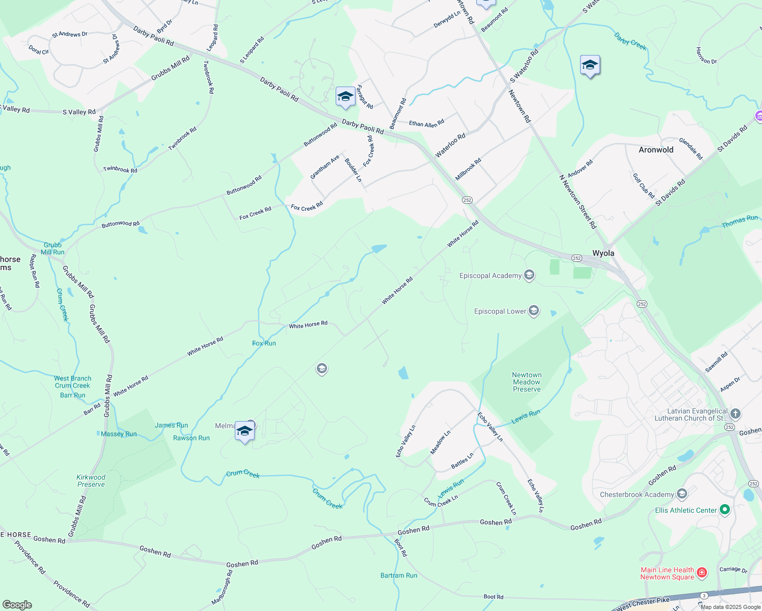 map of restaurants, bars, coffee shops, grocery stores, and more near 2305 White Horse Road in Berwyn