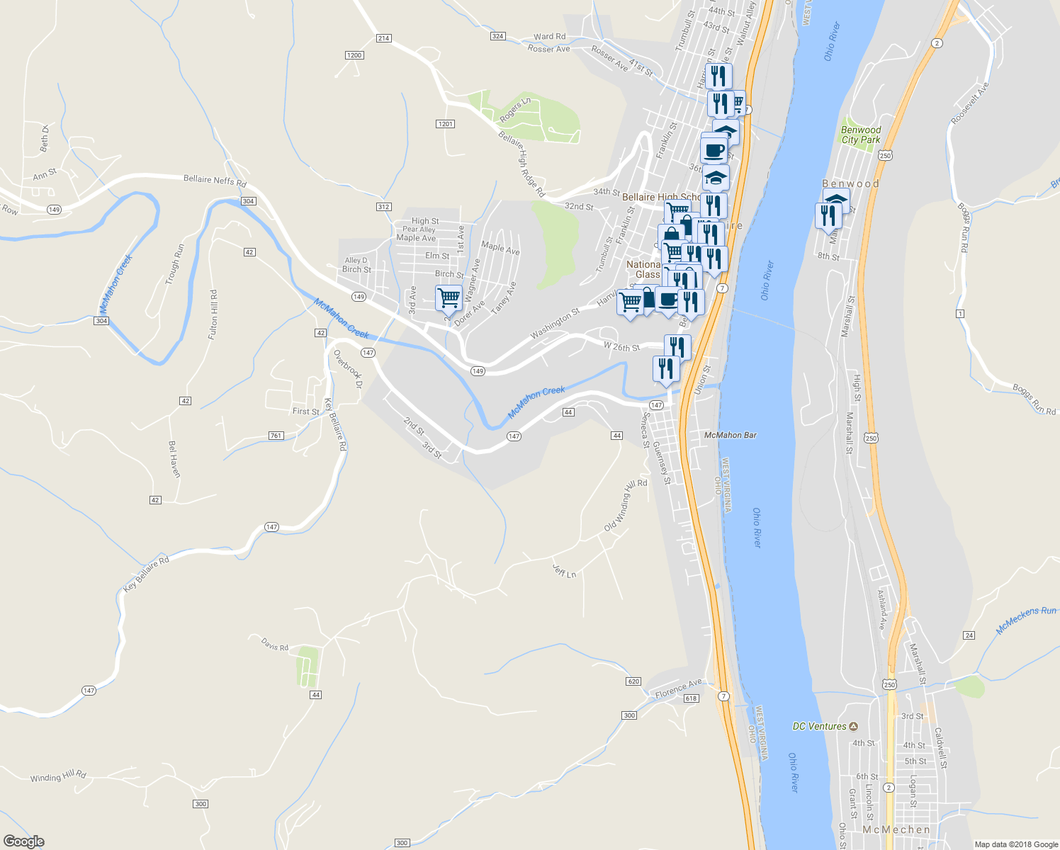 map of restaurants, bars, coffee shops, grocery stores, and more near 23219 West 23rd Street in Bellaire