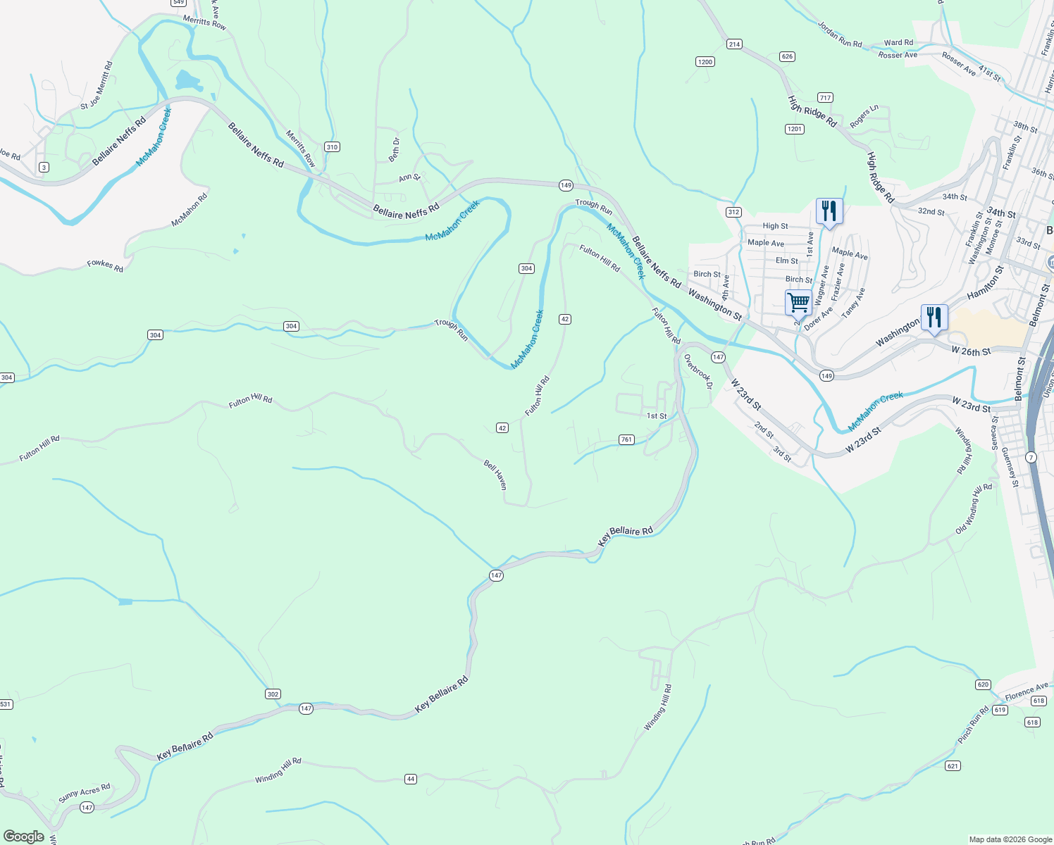 map of restaurants, bars, coffee shops, grocery stores, and more near 55868 Bel Haven in Bellaire
