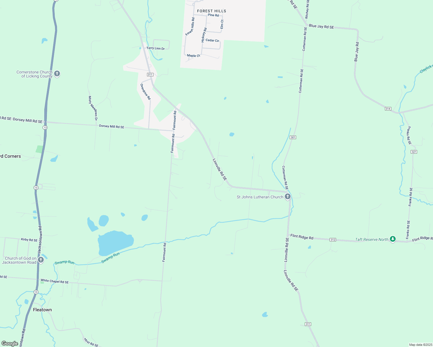 map of restaurants, bars, coffee shops, grocery stores, and more near 5584 Linnville Road Southeast in Newark