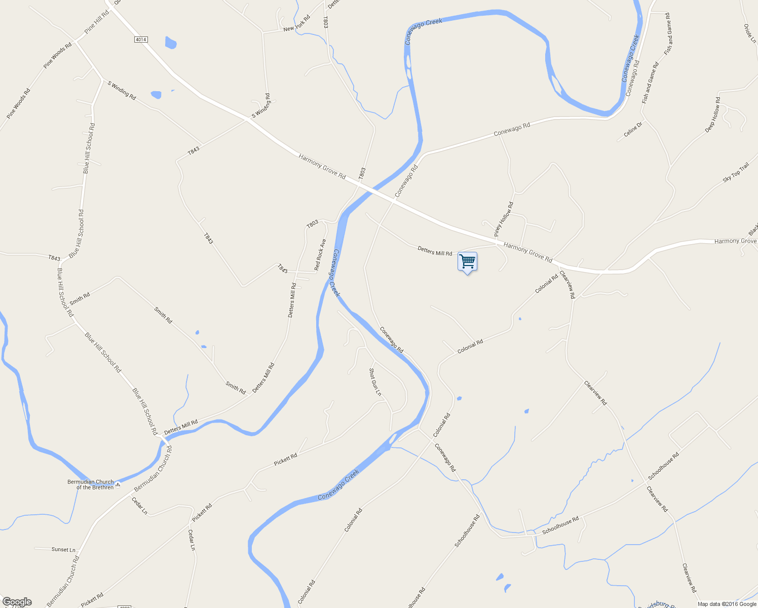 map of restaurants, bars, coffee shops, grocery stores, and more near 3807 Conewago Road in Dover