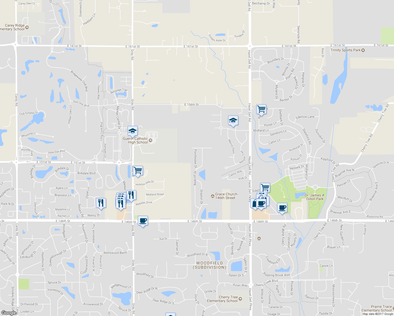 map of restaurants, bars, coffee shops, grocery stores, and more near 15164 Porchester Drive in Noblesville