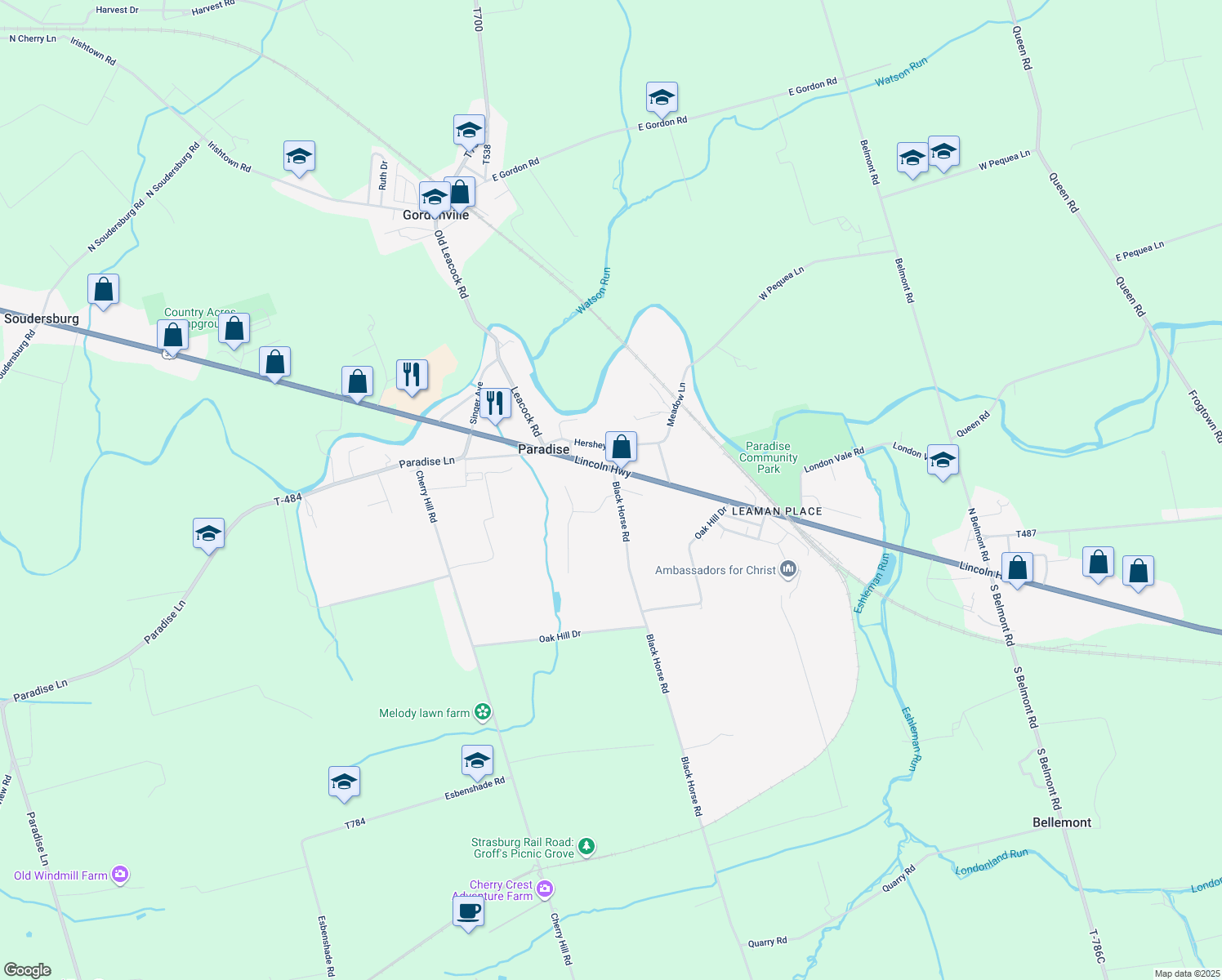 map of restaurants, bars, coffee shops, grocery stores, and more near 3115 Farmview Drive in Paradise