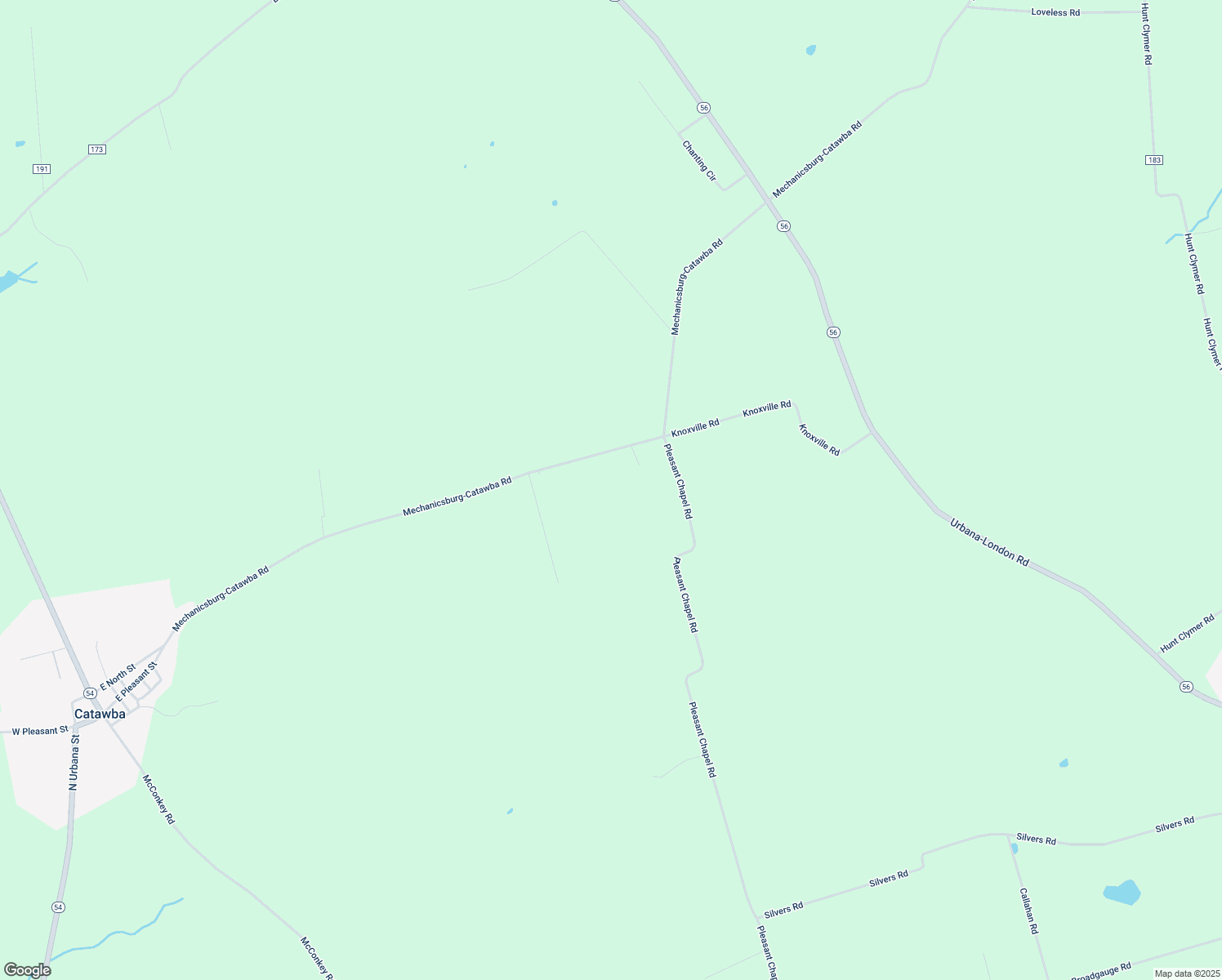 map of restaurants, bars, coffee shops, grocery stores, and more near 10655 Mechanicsburg-Catawba Rd in South Vienna