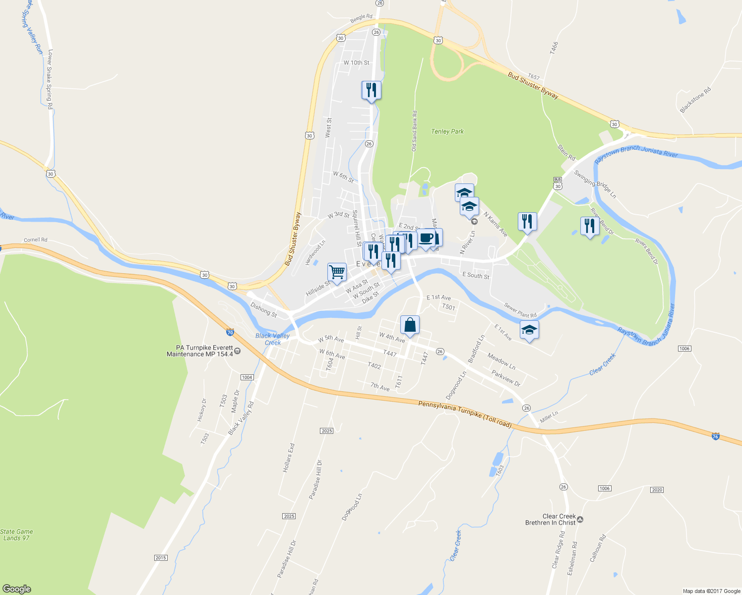 map of restaurants, bars, coffee shops, grocery stores, and more near Dike Street in Everett