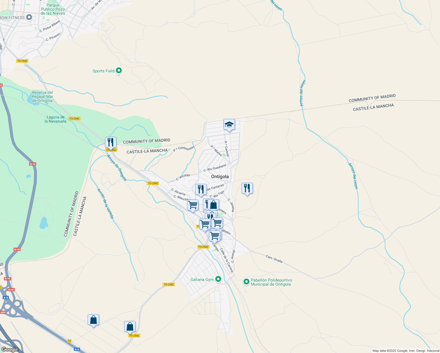 map of restaurants, bars, coffee shops, grocery stores, and more near Calle Plata in Toledo