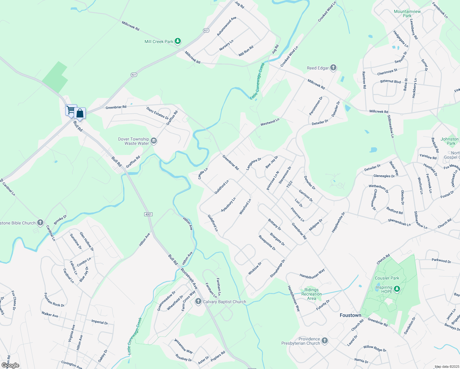 map of restaurants, bars, coffee shops, grocery stores, and more near 1676 Guildford Lane in York