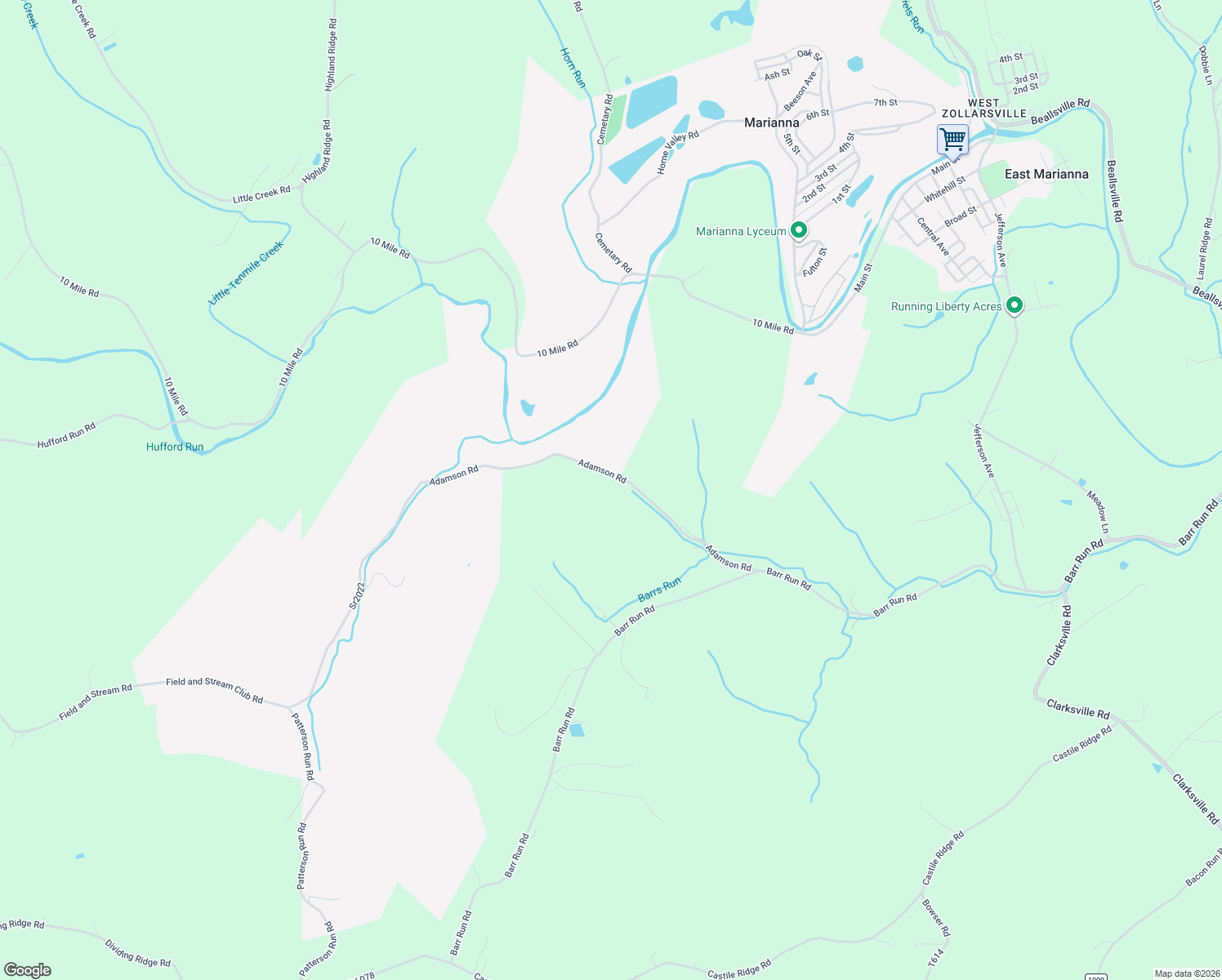 map of restaurants, bars, coffee shops, grocery stores, and more near 174 Adamson Road in Marianna