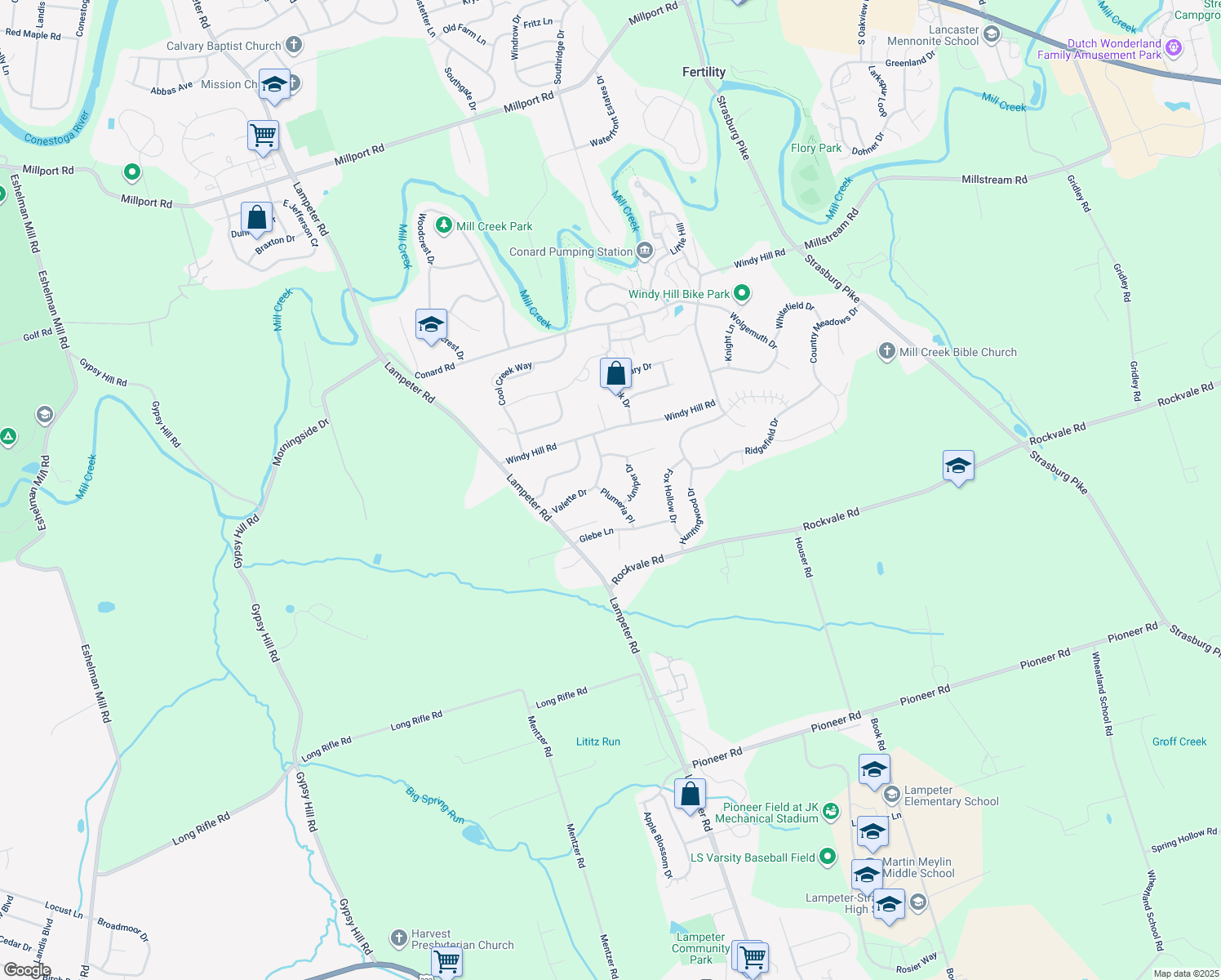 map of restaurants, bars, coffee shops, grocery stores, and more near 105 Plumeria Place in Lancaster