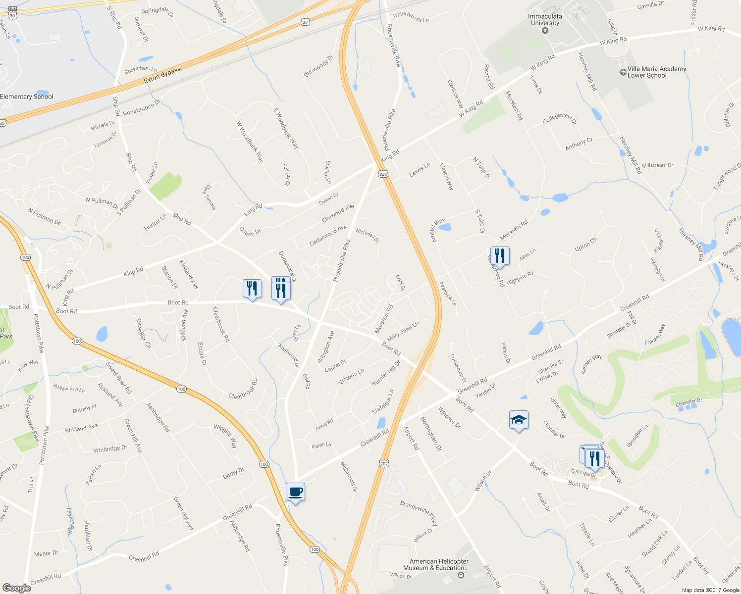 map of restaurants, bars, coffee shops, grocery stores, and more near 329 Galway Drive in West Chester