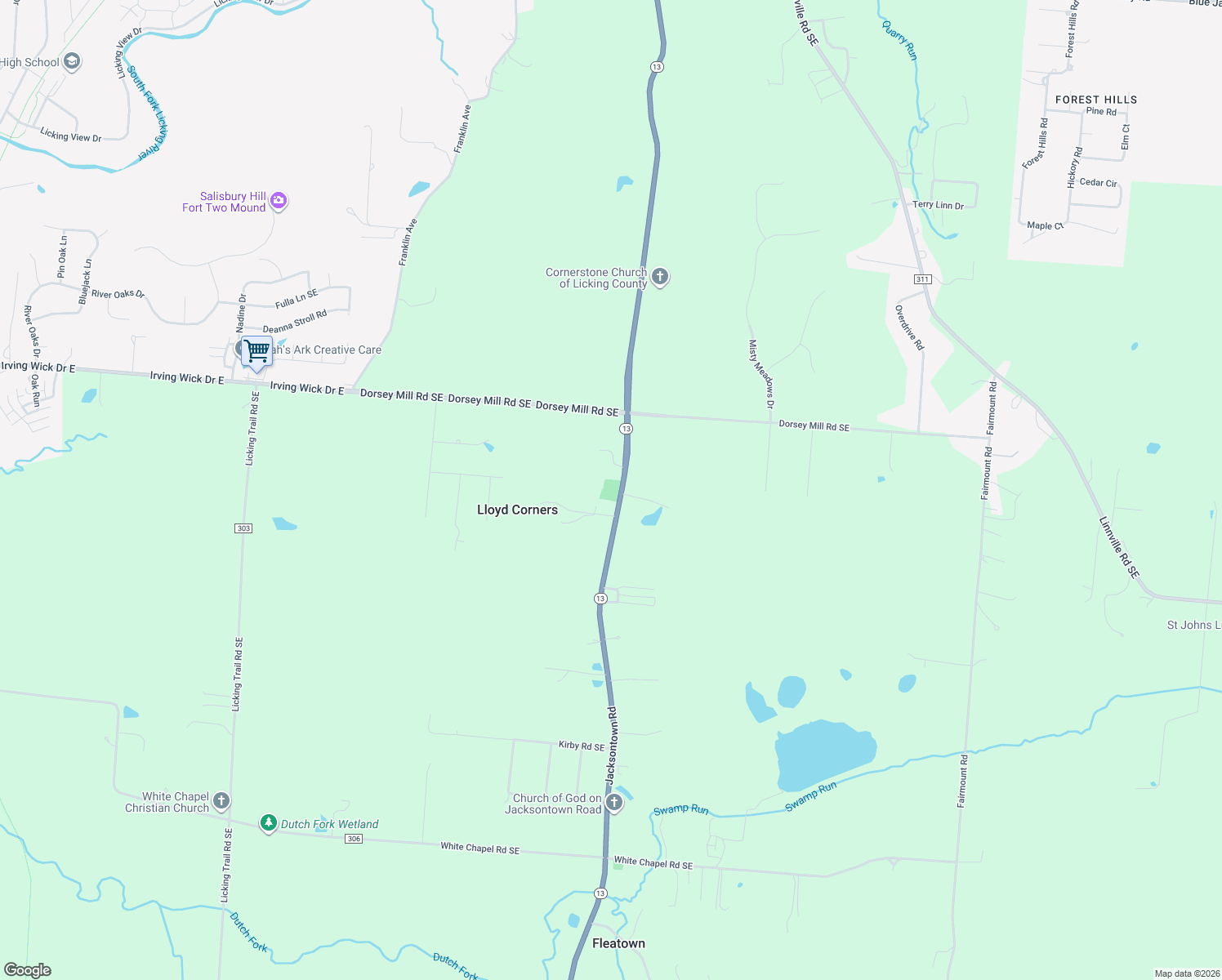 map of restaurants, bars, coffee shops, grocery stores, and more near 5550 Jacksontown Road in Newark