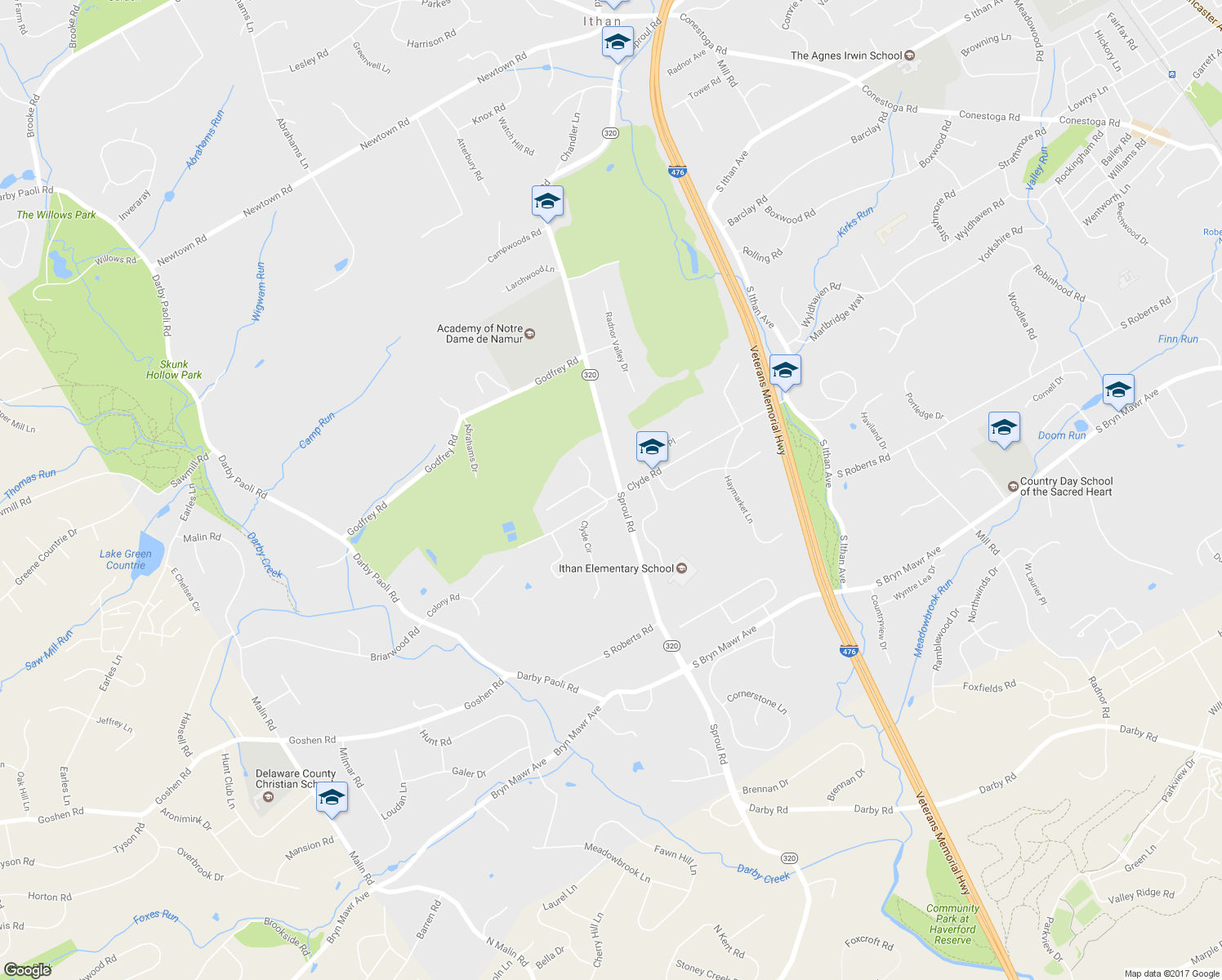 map of restaurants, bars, coffee shops, grocery stores, and more near 702 Hamilton Road in Bryn Mawr