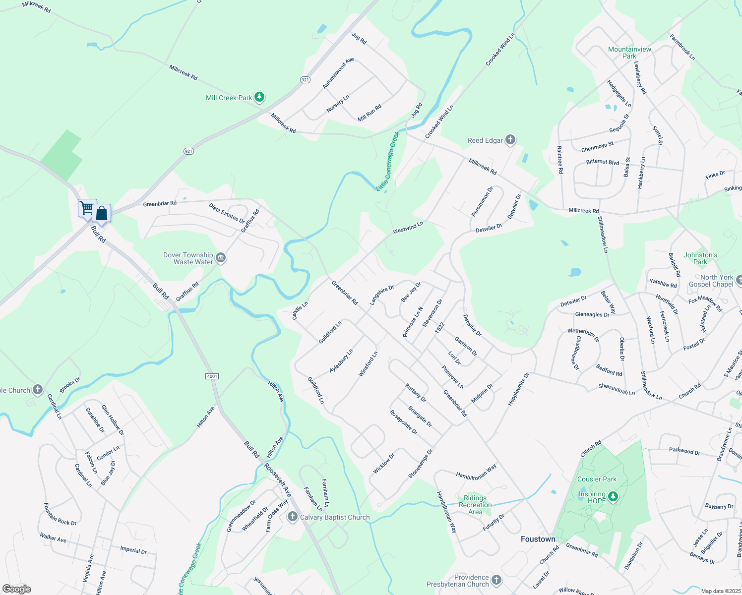 map of restaurants, bars, coffee shops, grocery stores, and more near 1481 Langshire Drive in York