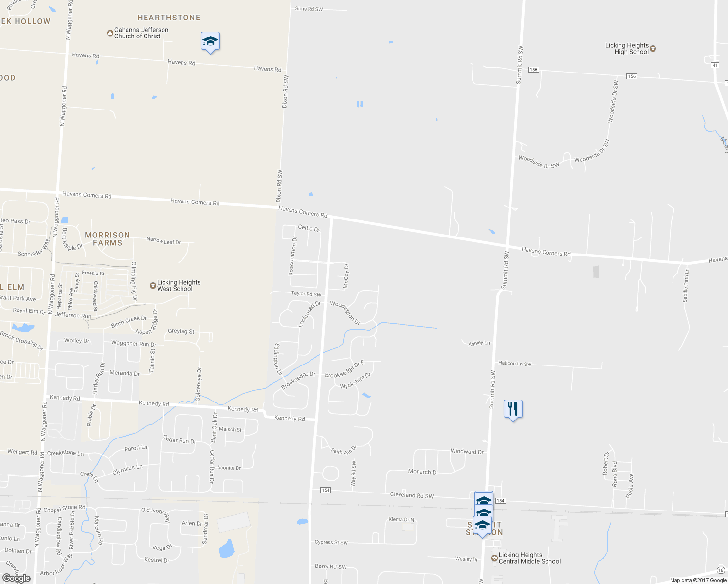 map of restaurants, bars, coffee shops, grocery stores, and more near 234 Kemperwood Dr in Pataskala