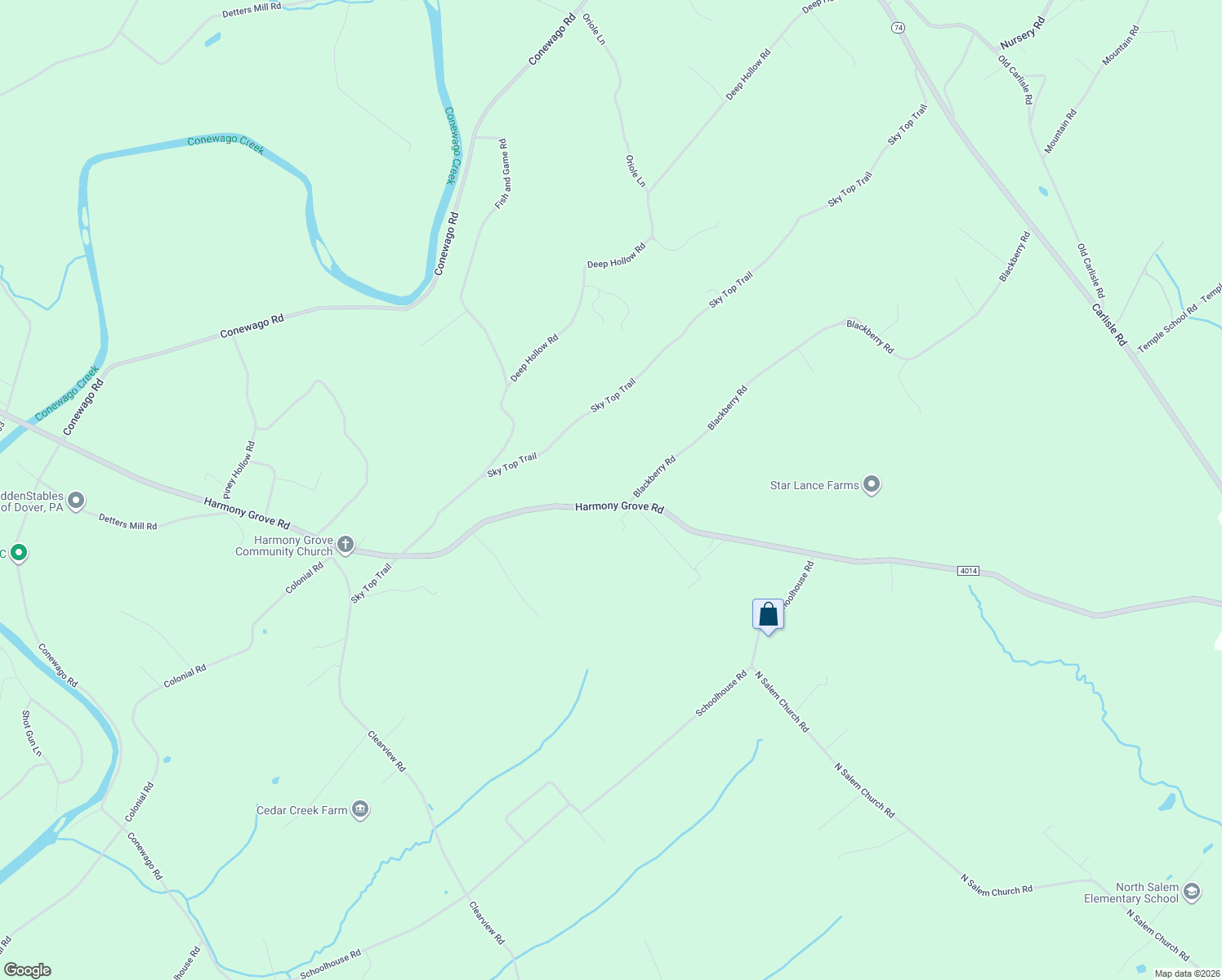 map of restaurants, bars, coffee shops, grocery stores, and more near 5901 Harmony Grove Road in Dover