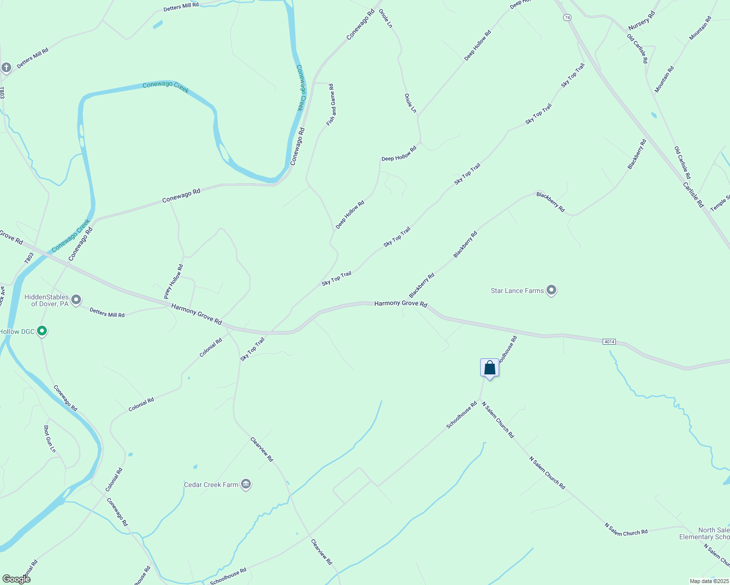 map of restaurants, bars, coffee shops, grocery stores, and more near 5971 Harmony Grove Road in Dover