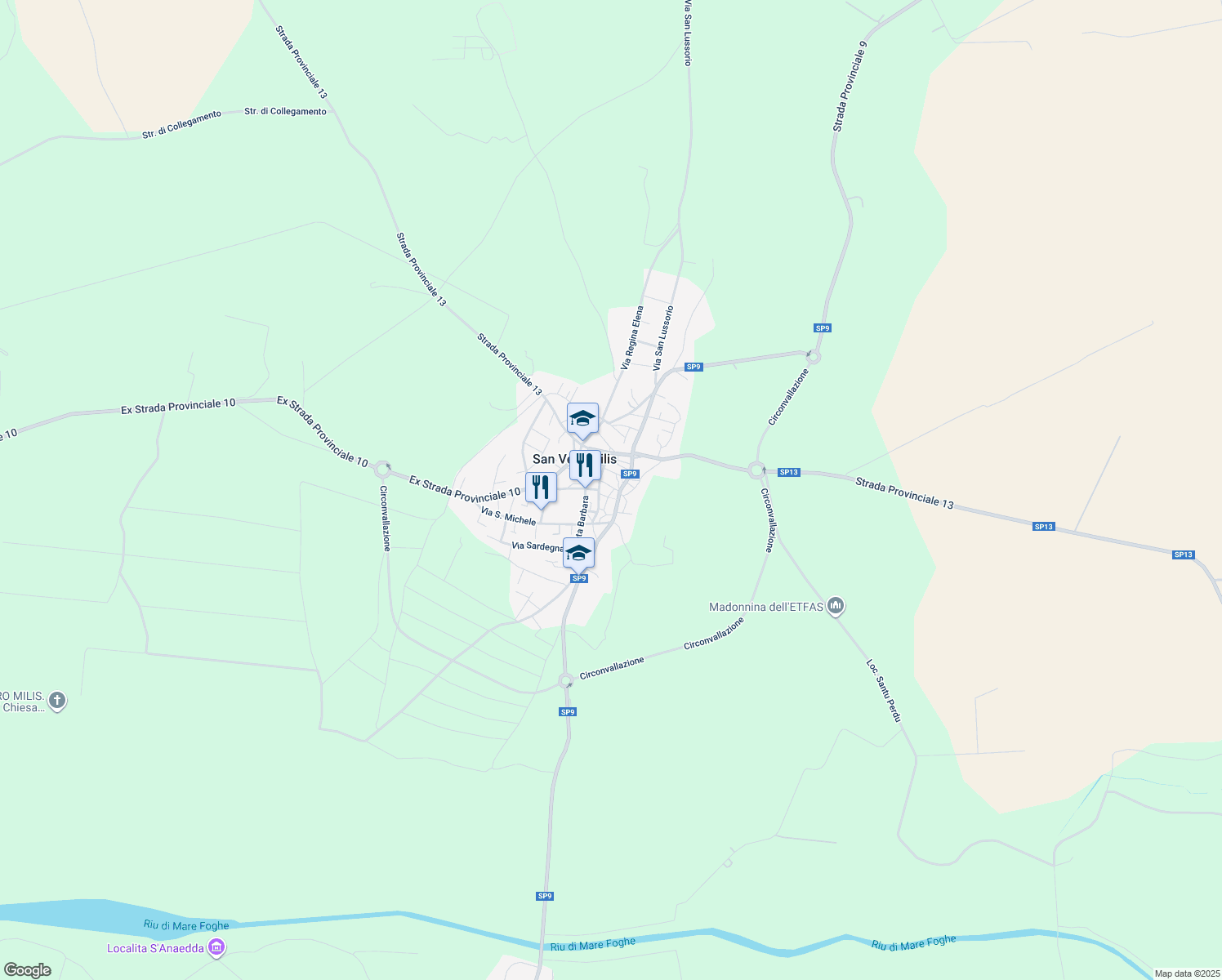 map of restaurants, bars, coffee shops, grocery stores, and more near 4 Via Roma in San Vero Milis