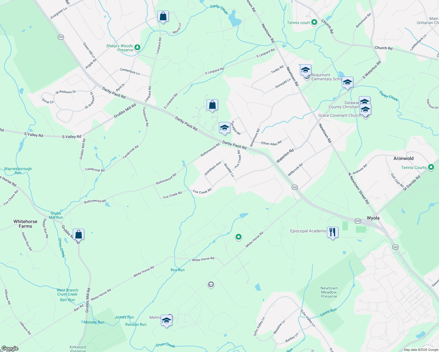 map of restaurants, bars, coffee shops, grocery stores, and more near 2066 Fox Creek Road in Berwyn