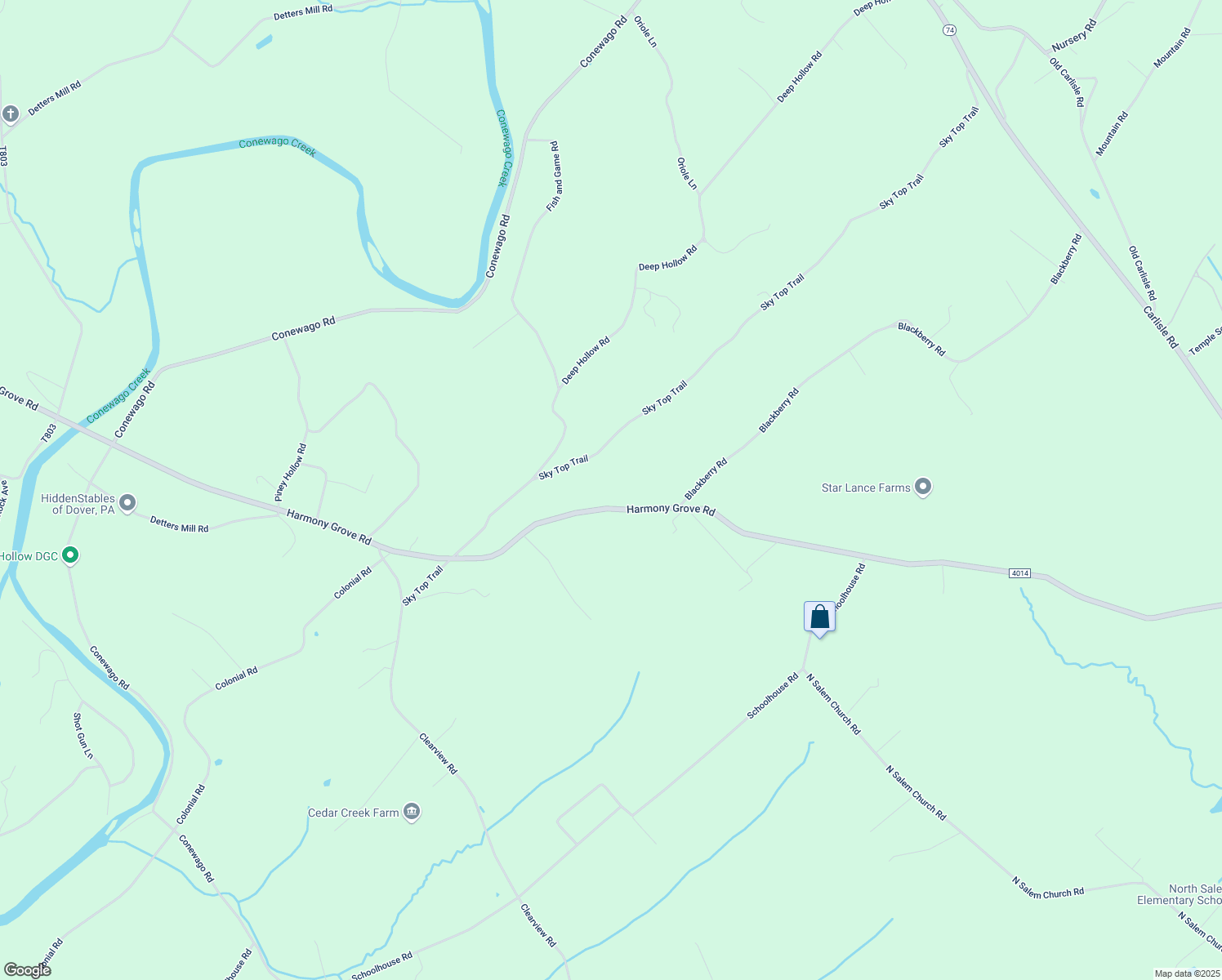 map of restaurants, bars, coffee shops, grocery stores, and more near 5971 Harmony Grove Road in Dover