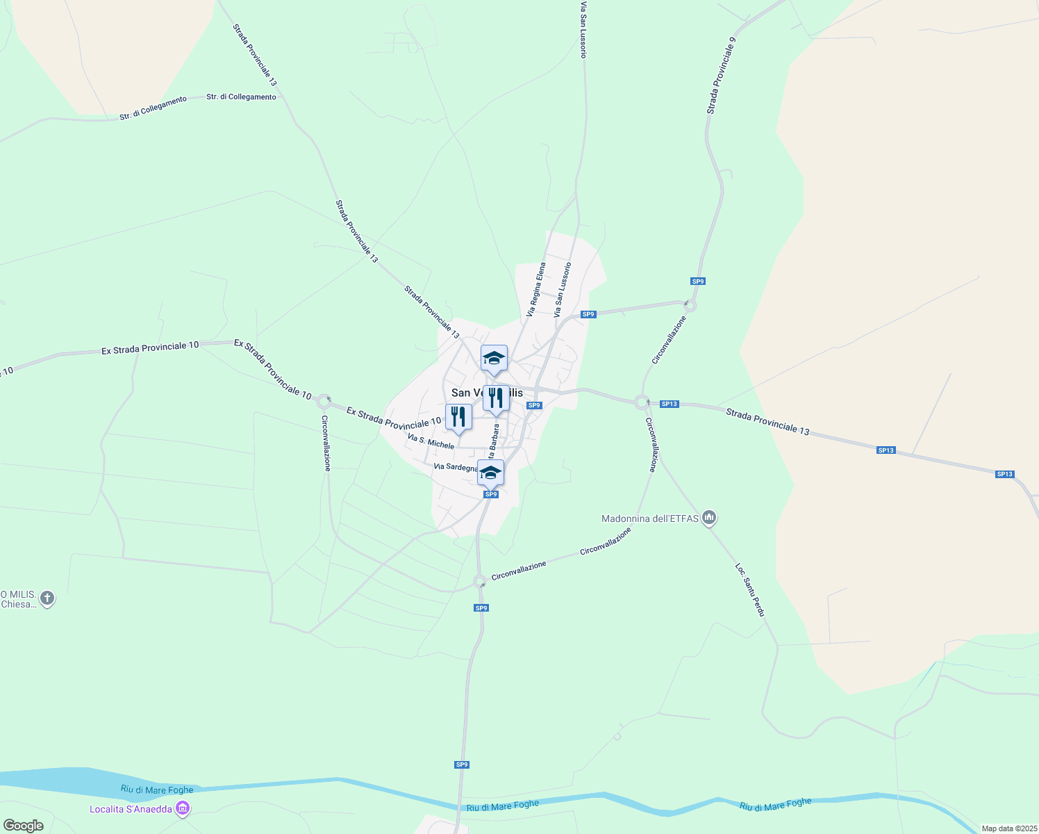 map of restaurants, bars, coffee shops, grocery stores, and more near 4 Via Roma in San Vero Milis