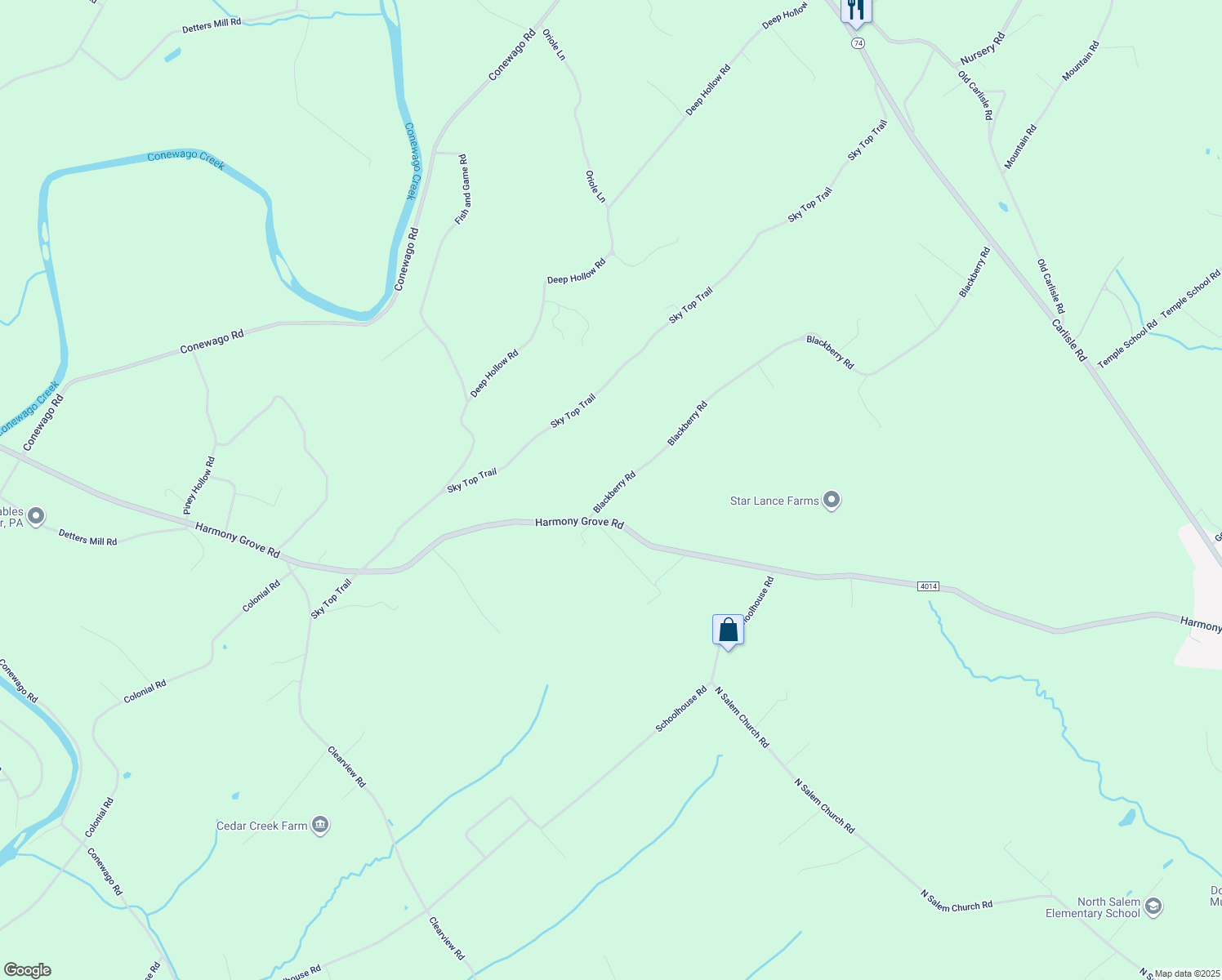 map of restaurants, bars, coffee shops, grocery stores, and more near 2951 Blackberry Road in Dover