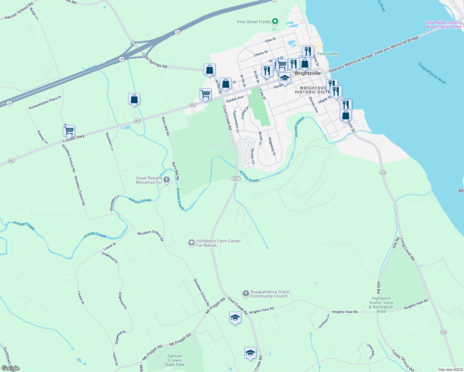 map of restaurants, bars, coffee shops, grocery stores, and more near 314 Cool Creek Road in Wrightsville