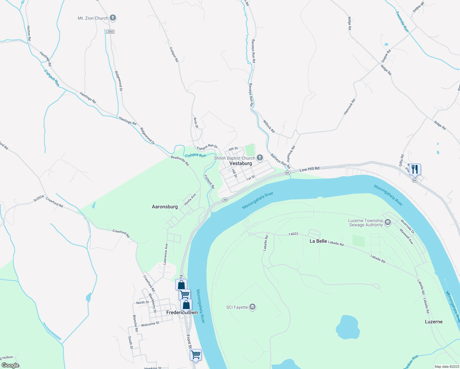 map of restaurants, bars, coffee shops, grocery stores, and more near in Vestaburg