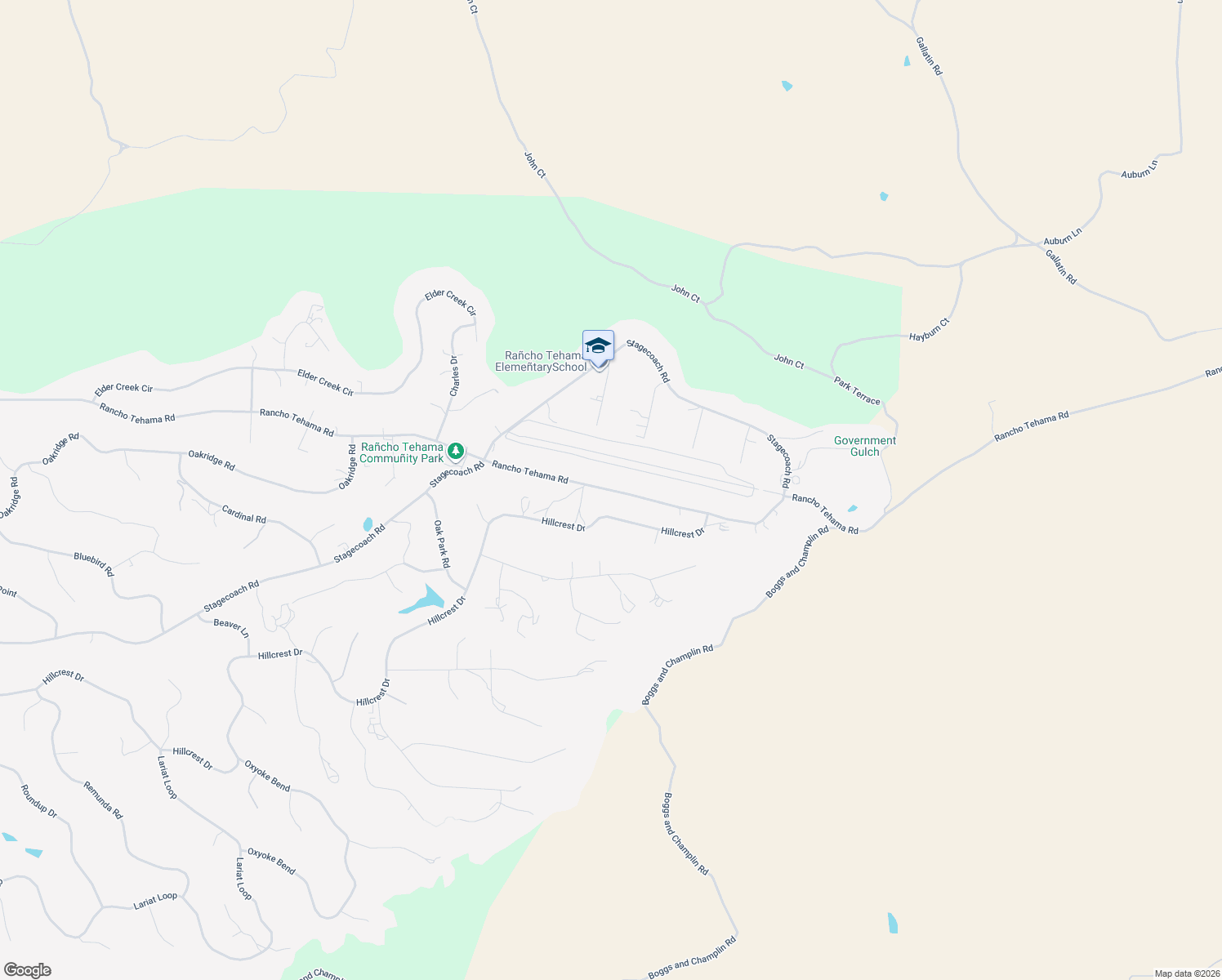 map of restaurants, bars, coffee shops, grocery stores, and more near 17400 Rancho Tehama Rd in Corning