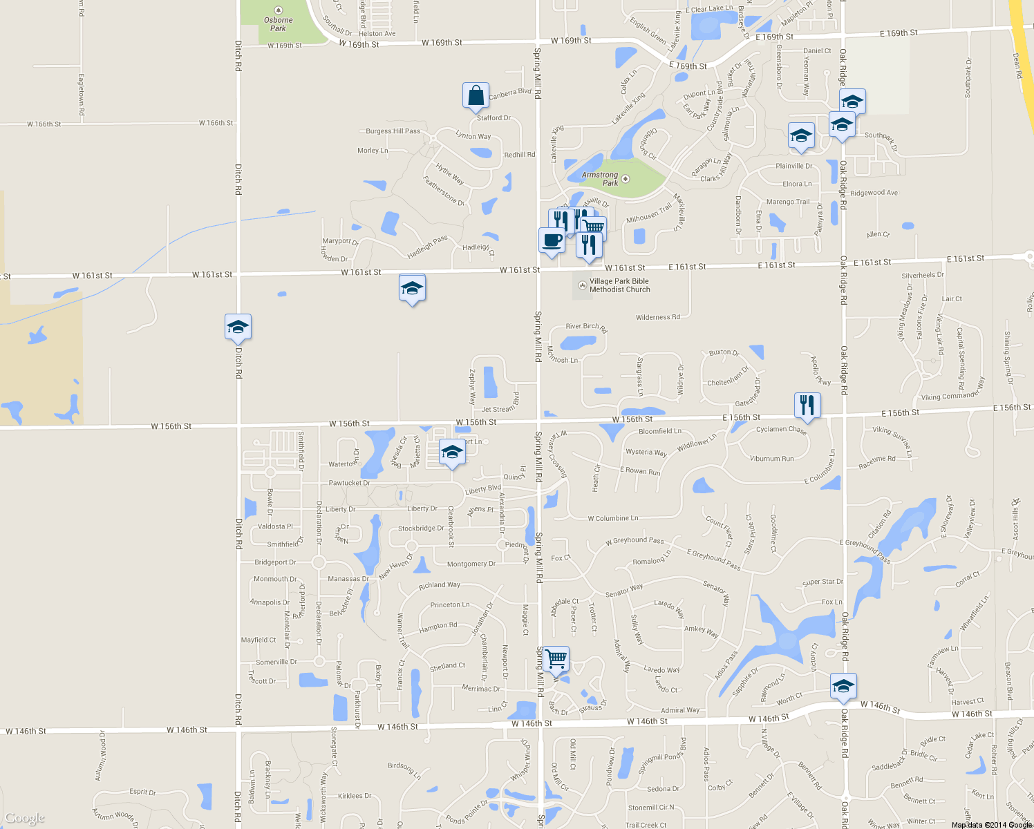 map of restaurants, bars, coffee shops, grocery stores, and more near 533 Jet Stream Boulevard in Westfield