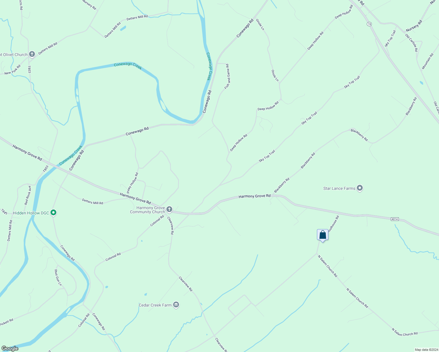 map of restaurants, bars, coffee shops, grocery stores, and more near 5600 Fish and Game Road in Dover