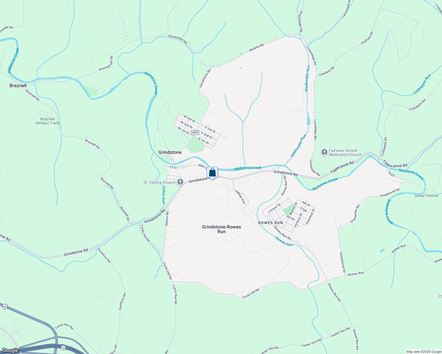 map of restaurants, bars, coffee shops, grocery stores, and more near 512 Colonial Avenue in Grindstone