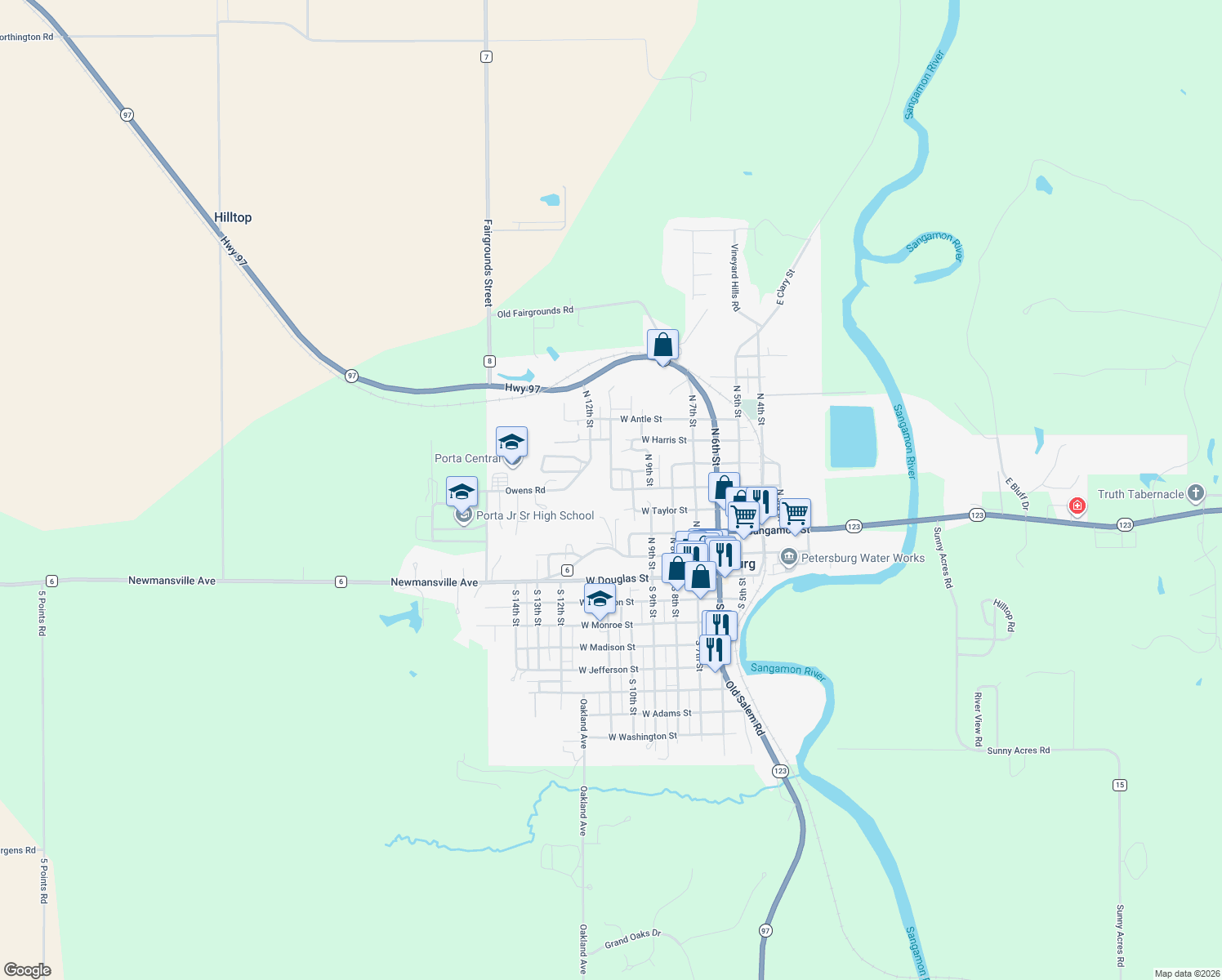 map of restaurants, bars, coffee shops, grocery stores, and more near 498 W Rutledge St in Petersburg