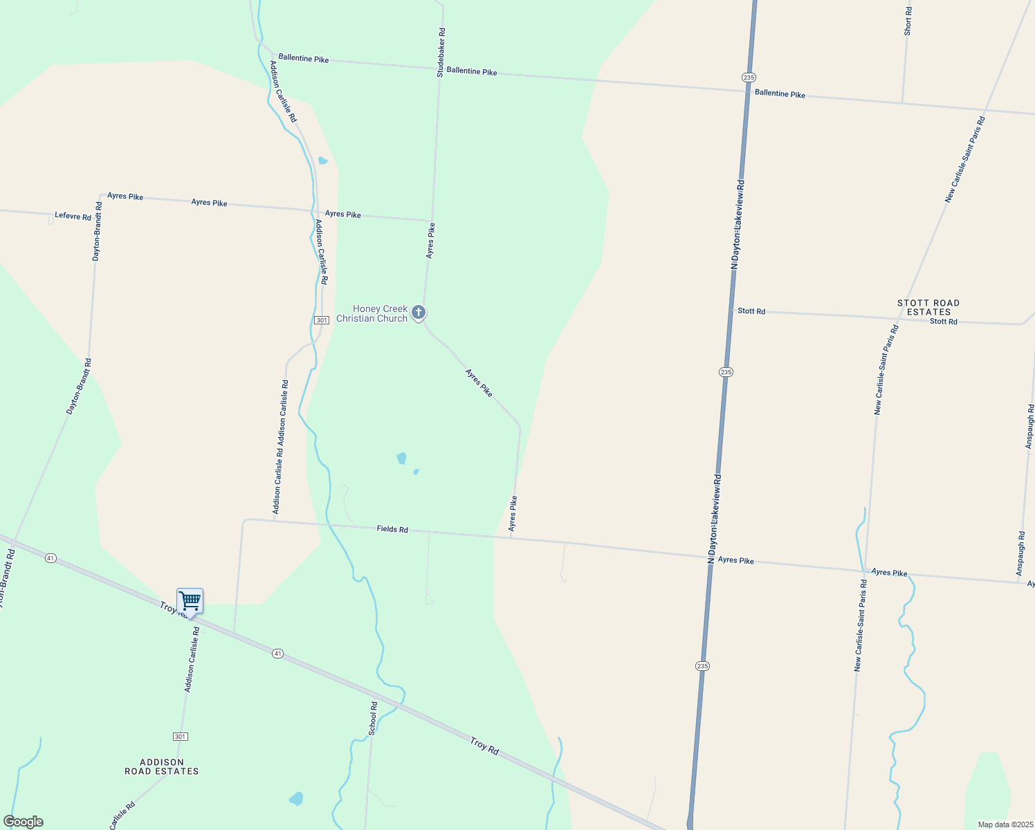 map of restaurants, bars, coffee shops, grocery stores, and more near 11080 Ayres Pike in New Carlisle