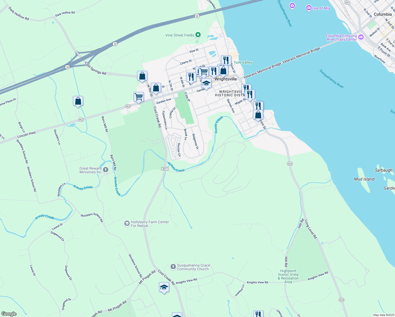 map of restaurants, bars, coffee shops, grocery stores, and more near 531 South 6th Street in Wrightsville