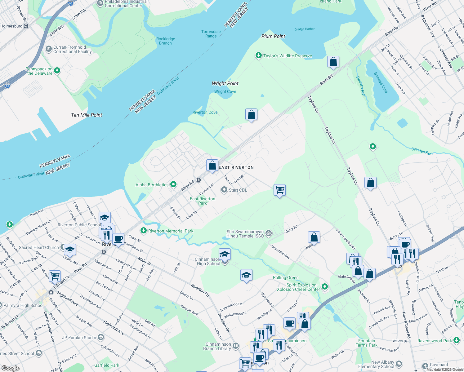 map of restaurants, bars, coffee shops, grocery stores, and more near 815 Pear St in Riverton