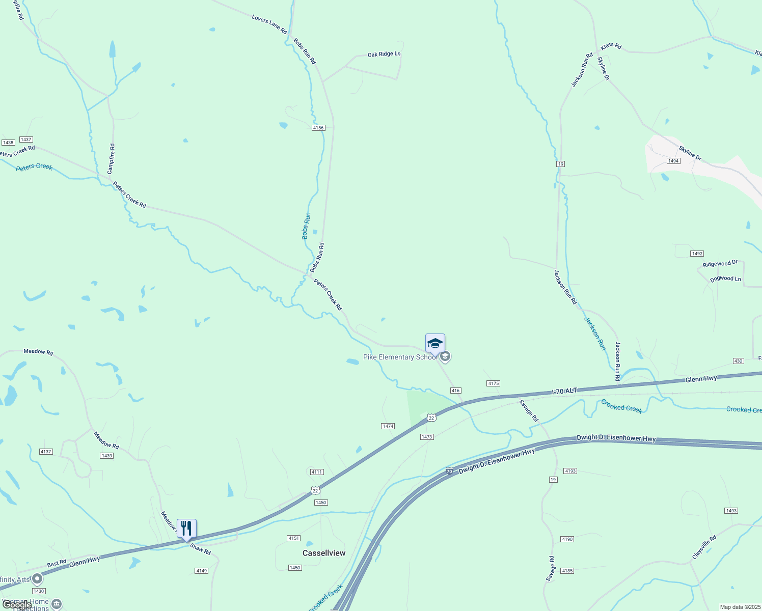 map of restaurants, bars, coffee shops, grocery stores, and more near 4231 Peters Creek Road in Cambridge