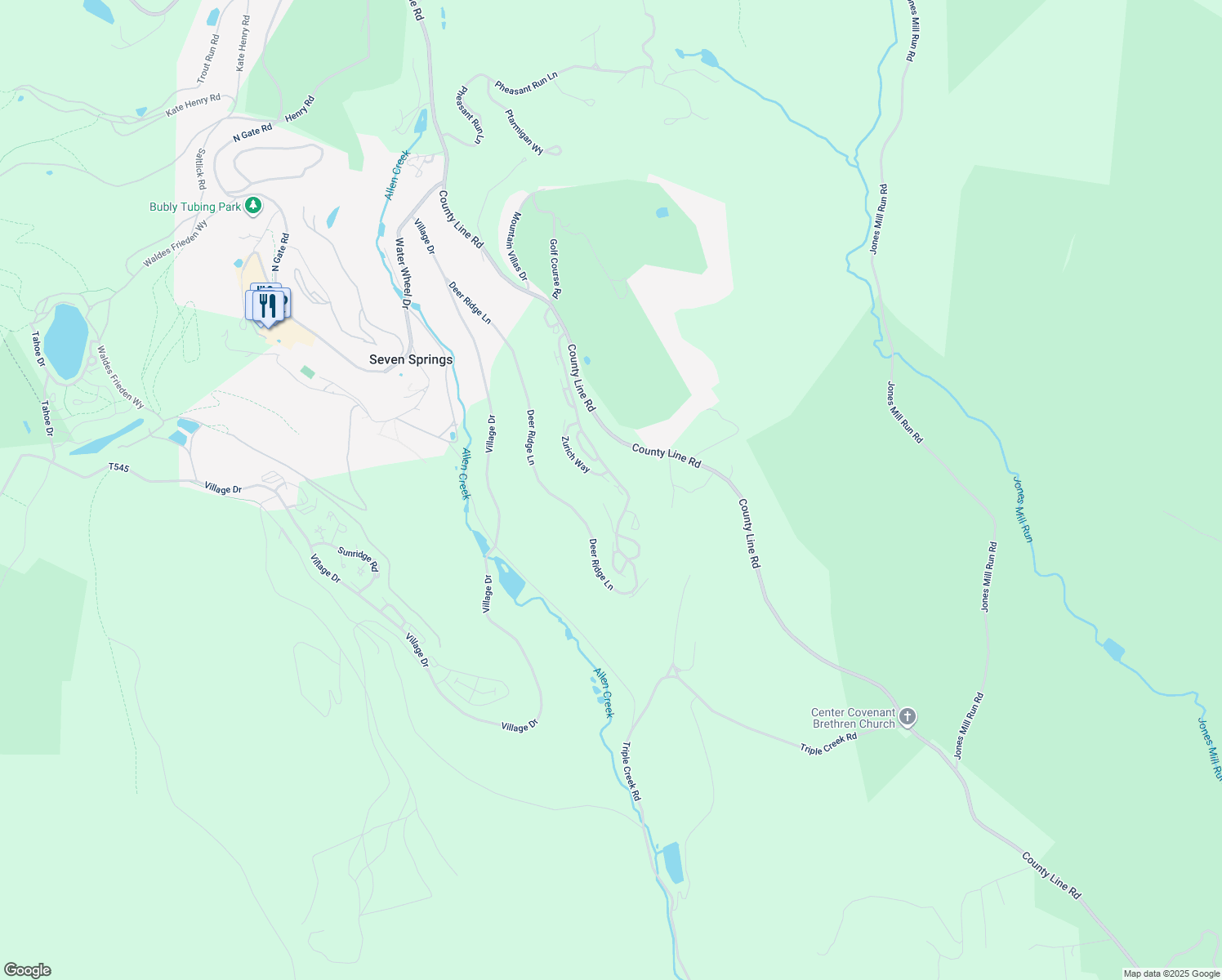 map of restaurants, bars, coffee shops, grocery stores, and more near 106 Swiss Mountain Drive in Champion