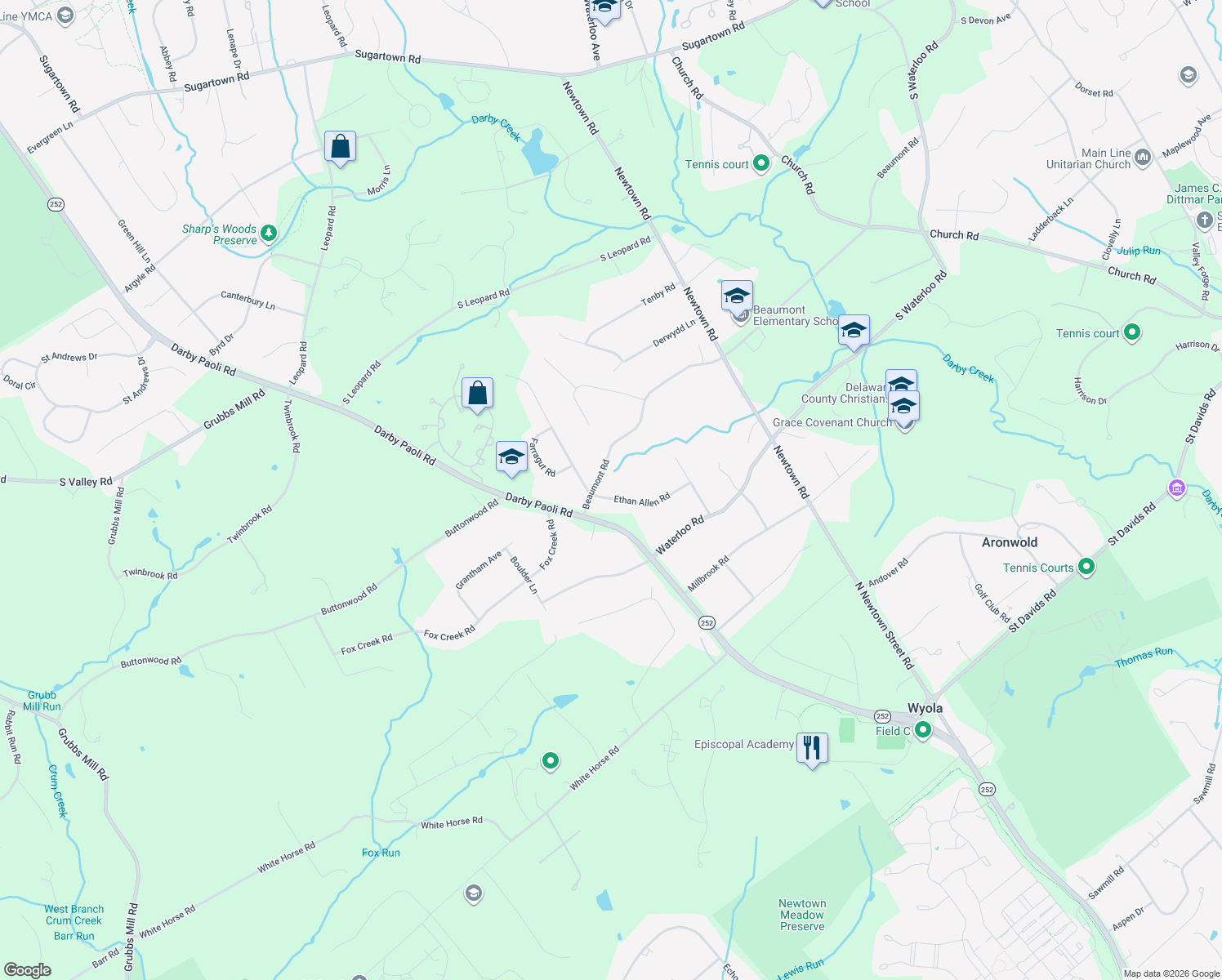 map of restaurants, bars, coffee shops, grocery stores, and more near 911 Ethan Allen Road in Berwyn